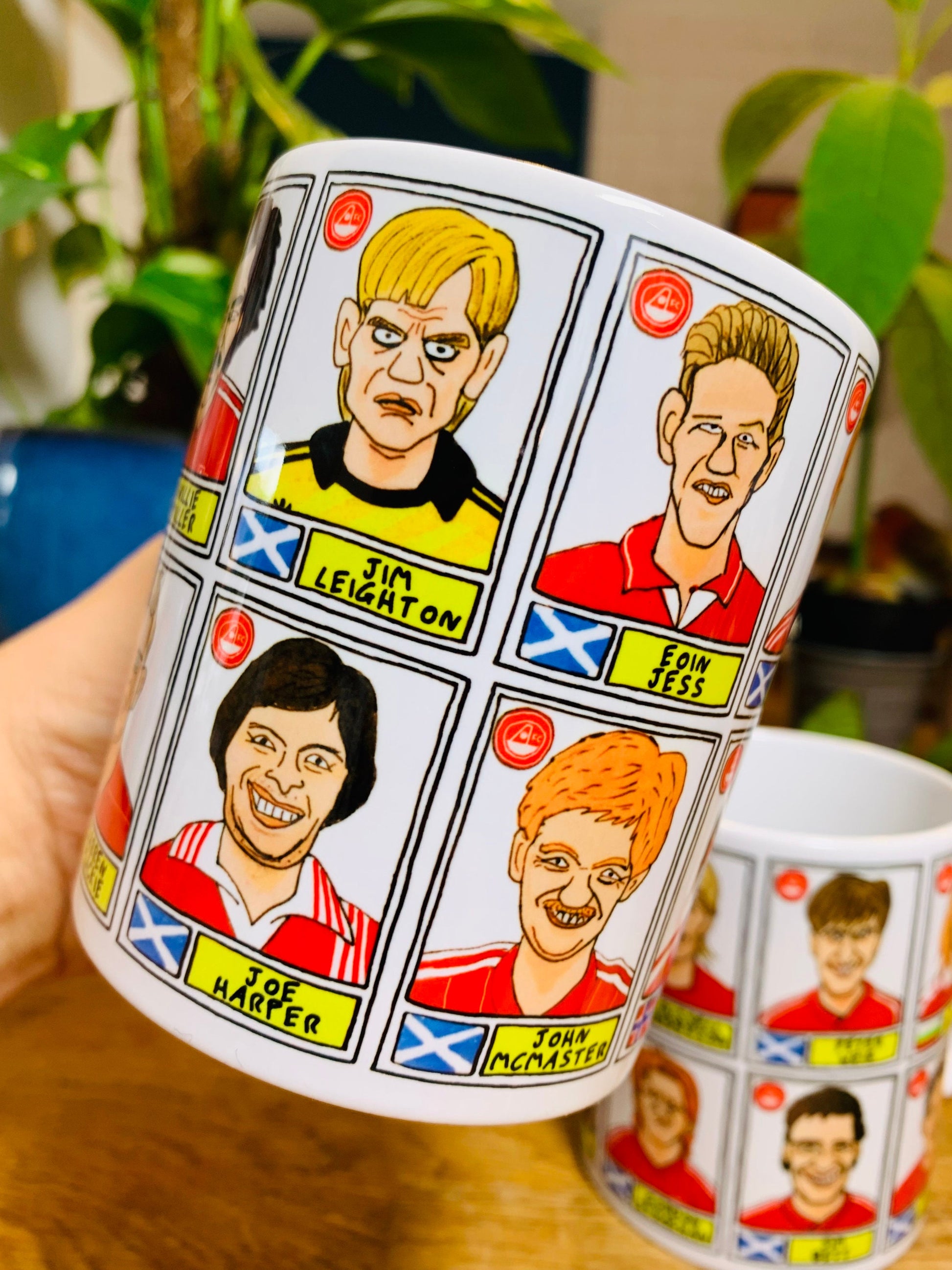 Aberdeen No Score Draws Mug Set - Set of TWO 11oz Ceramic Mugs with Wonky Panini sticker-style Aberdeen FC No Score Draws Doodles