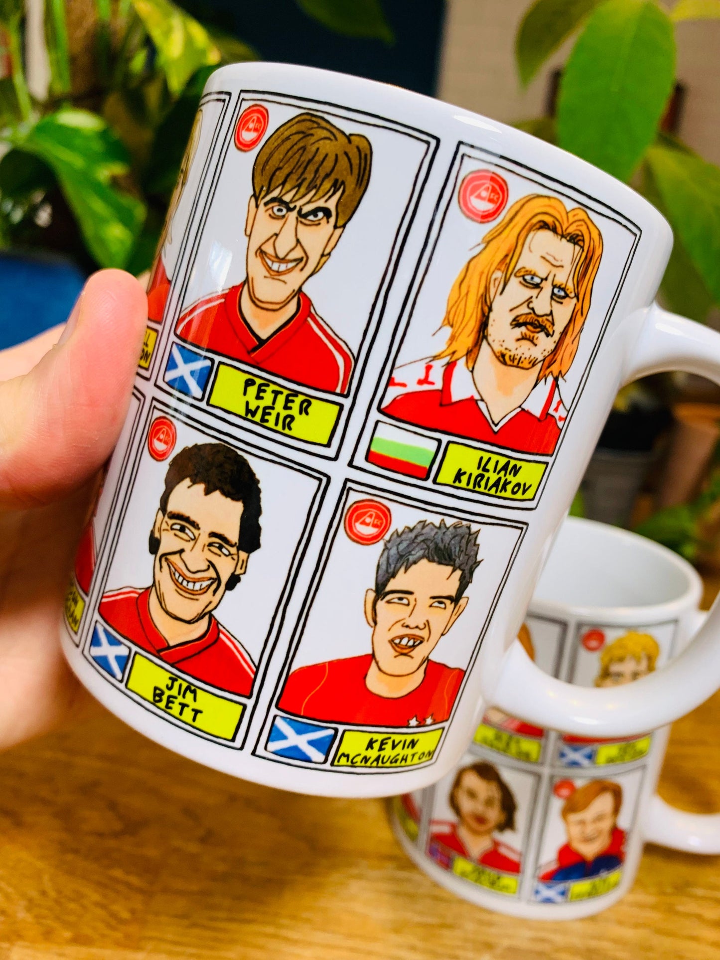 Aberdeen No Score Draws Mug Set - Set of TWO 11oz Ceramic Mugs with Wonky Panini sticker-style Aberdeen FC No Score Draws Doodles