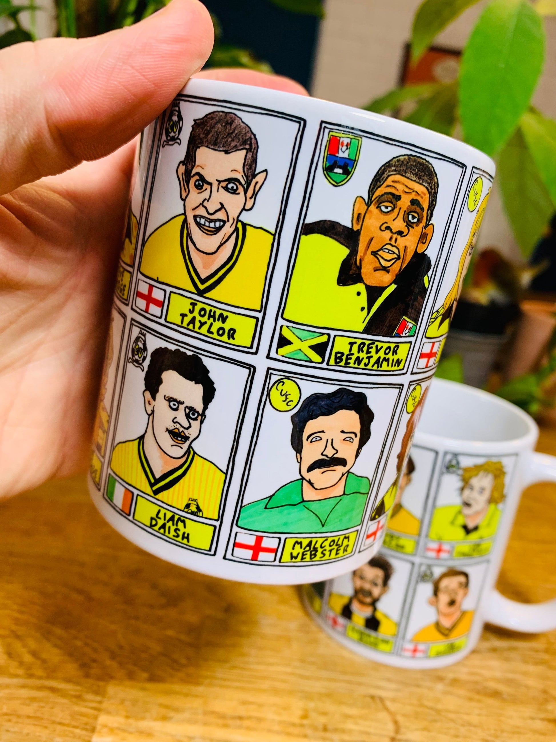 Cambridge United No Score Draws Mug Set - Set of TWO 11oz Ceramic Mugs with Wonky Panini sticker-style CUFC Abbey U's No Score Draws Doodles