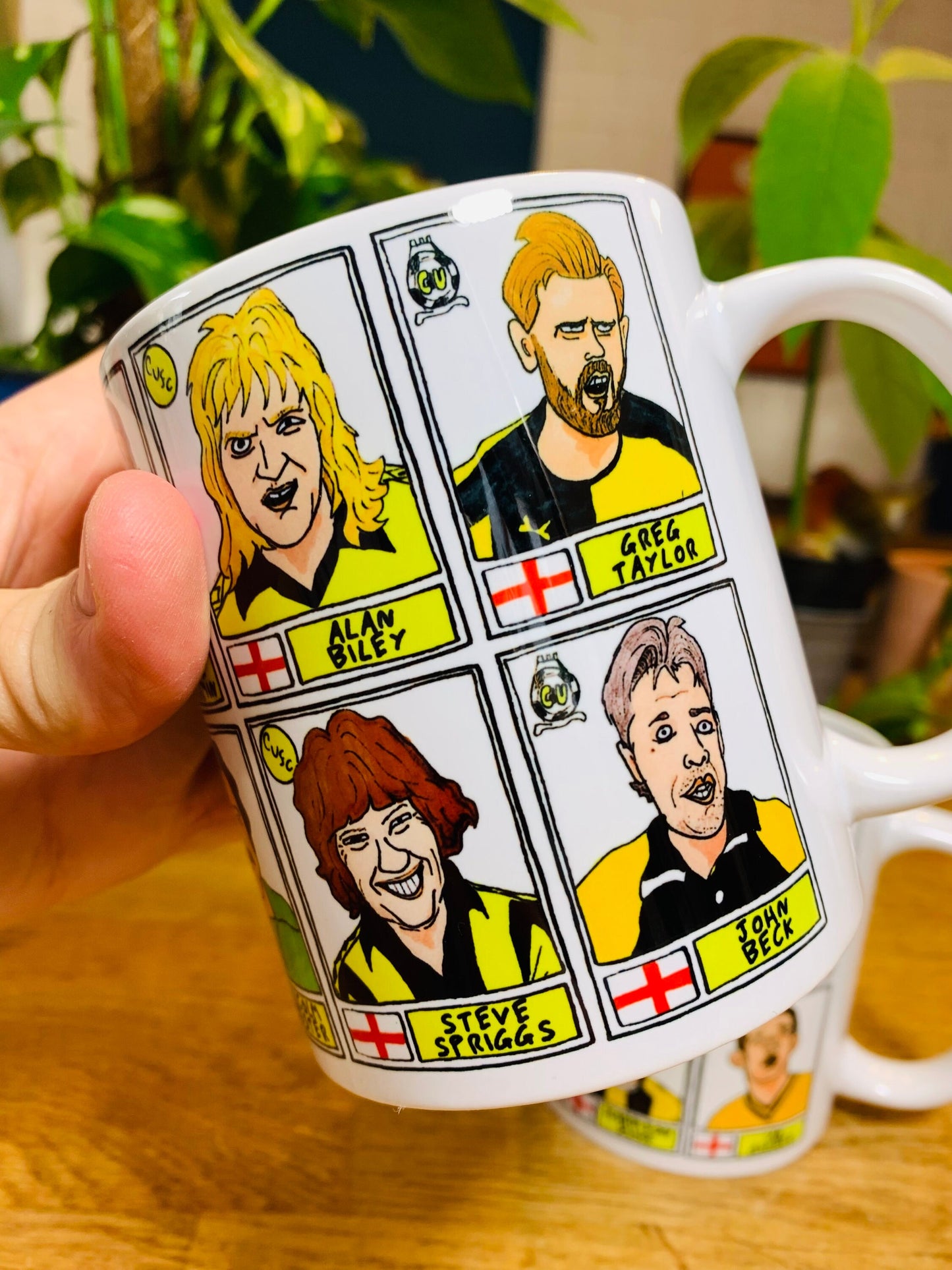 Cambridge United No Score Draws Mug Set - Set of TWO 11oz Ceramic Mugs with Wonky Panini sticker-style CUFC Abbey U's No Score Draws Doodles