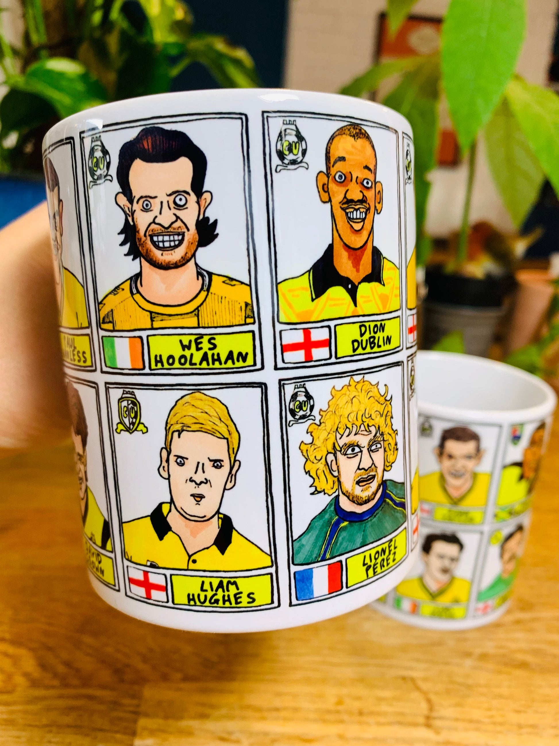 Cambridge United No Score Draws Mug Set - Set of TWO 11oz Ceramic Mugs with Wonky Panini sticker-style CUFC Abbey U's No Score Draws Doodles