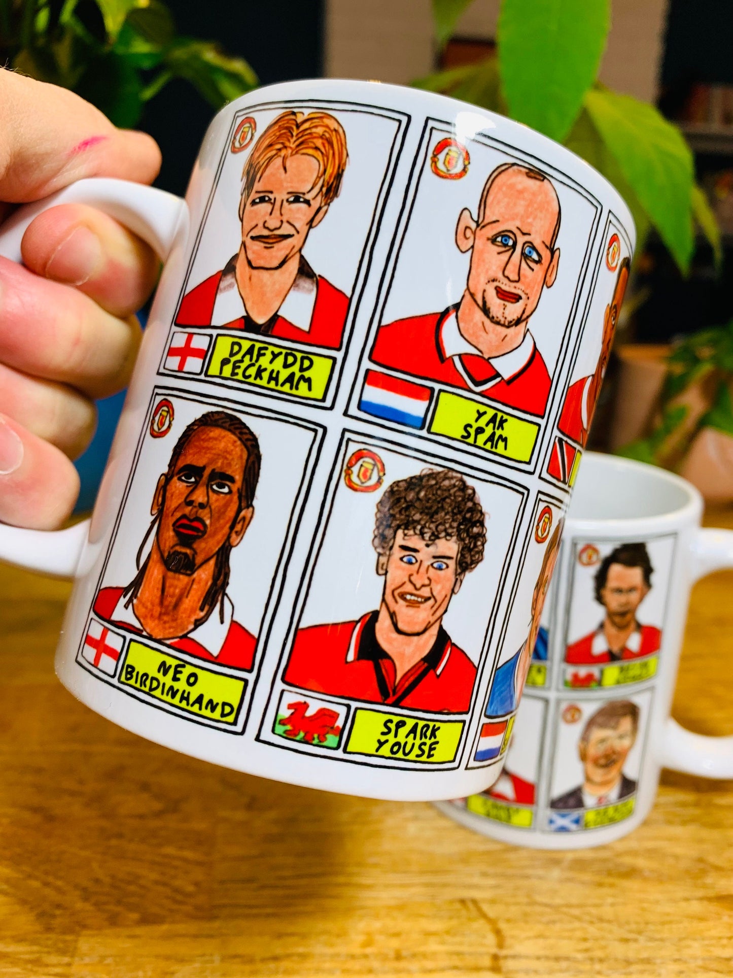 Definitely NOT Man Utd No Score Draws Mug Set - Set of two 11oz Ceramic Mugs with Wonky Panini sticker-style NOT MUFC No Score Draws Doodles