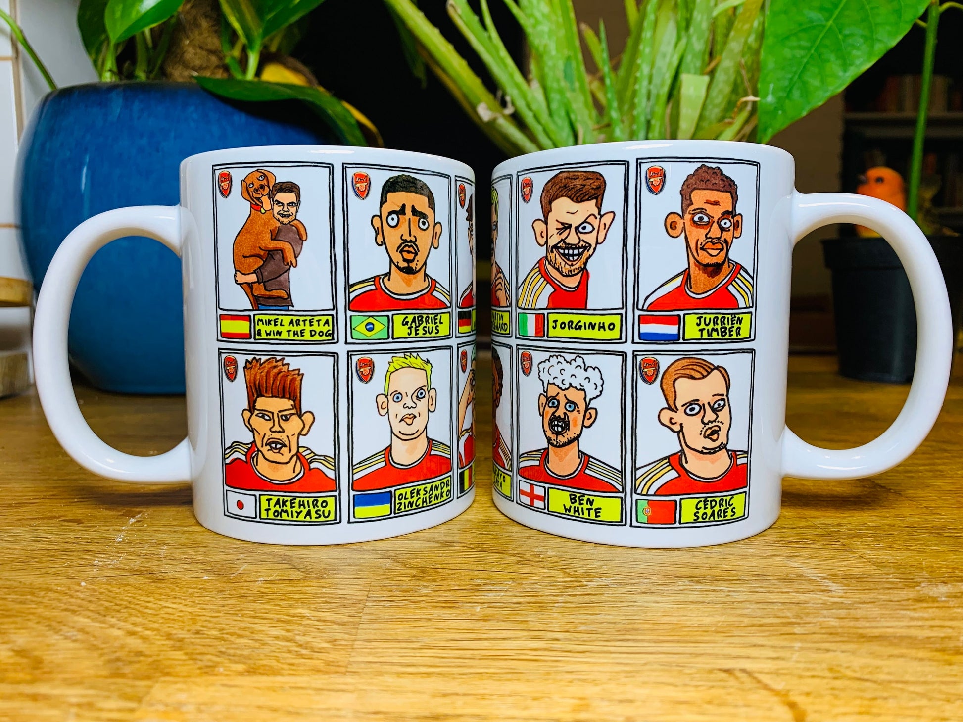 Arsenal Vol 3 No Score Draws Mug Set - Set of TWO 11oz Ceramic Mugs with Wonky Panini-doodles of AFC's 23/24 Premier League Squad Gunners