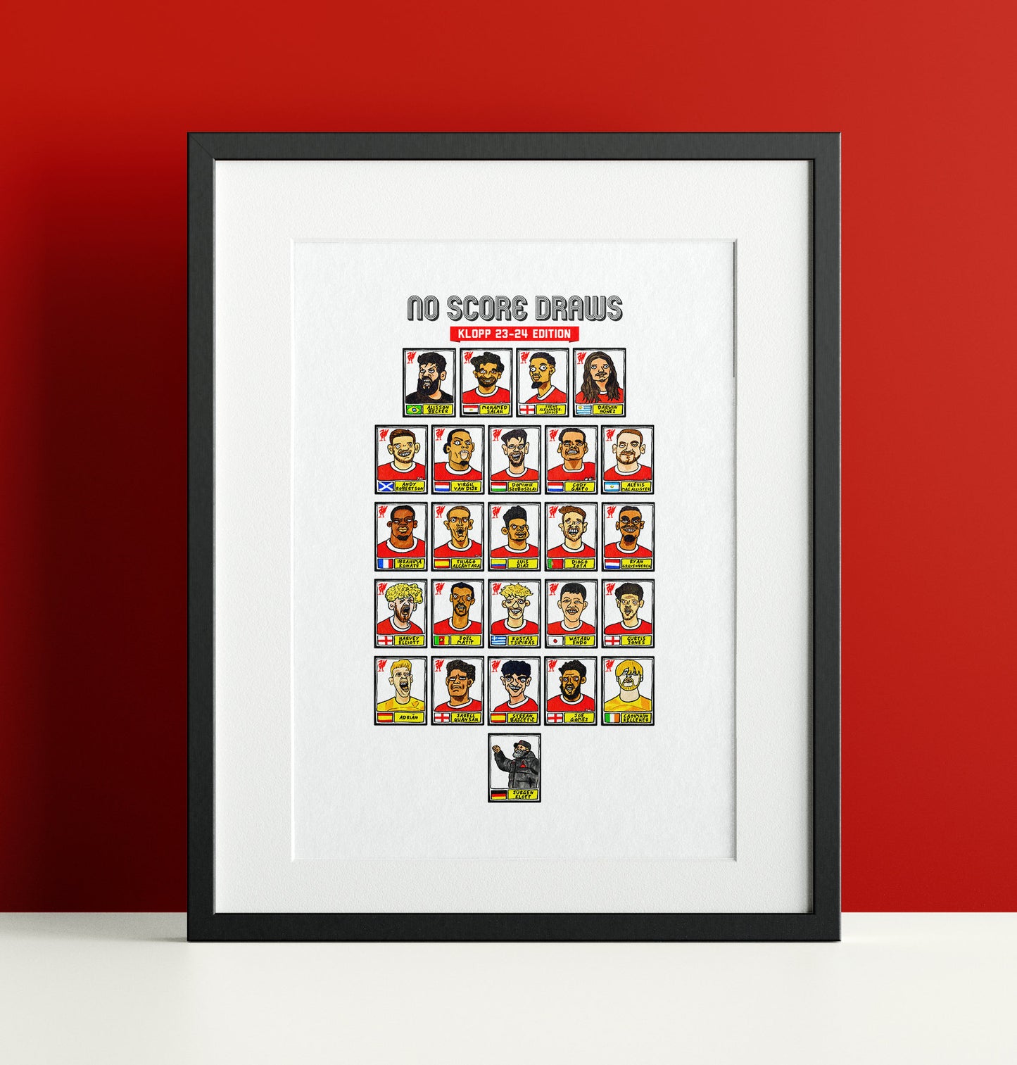Liverpool Vol 5 - No Score Draws Klopp 23-24 Edition - A3 print of 25 hand-drawn Panini-style Doodles of Jurgen Klopp's LFC 23-24 EPL Squad