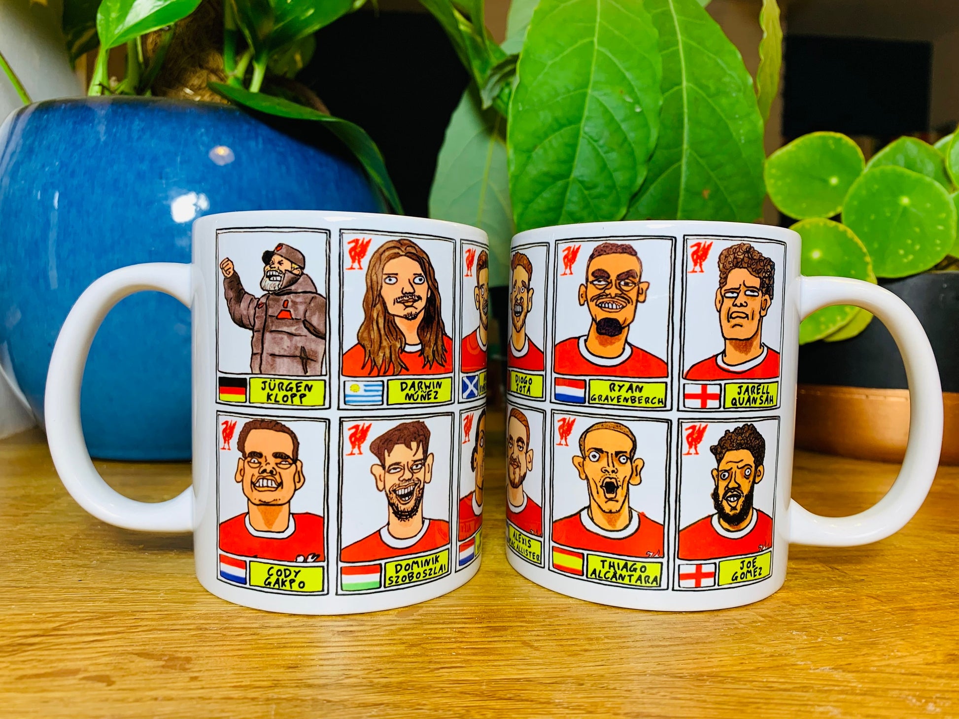 Liverpool Vol 5 23-24 Klopp No Score Draws Mug Set - Set of TWO 11oz Ceramic Mugs with 24 Wonky Panini sticker-style LFC Football Doodles