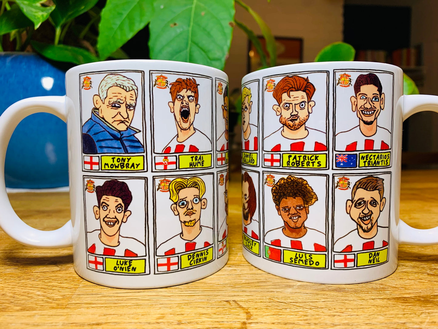 Sunderland Vol 3 No Score Draws Mug Set - Set of TWO 11oz Ceramic Mugs with Wonky Panini-style Doodles of Tony Mowbray's 23/24 Black Cats