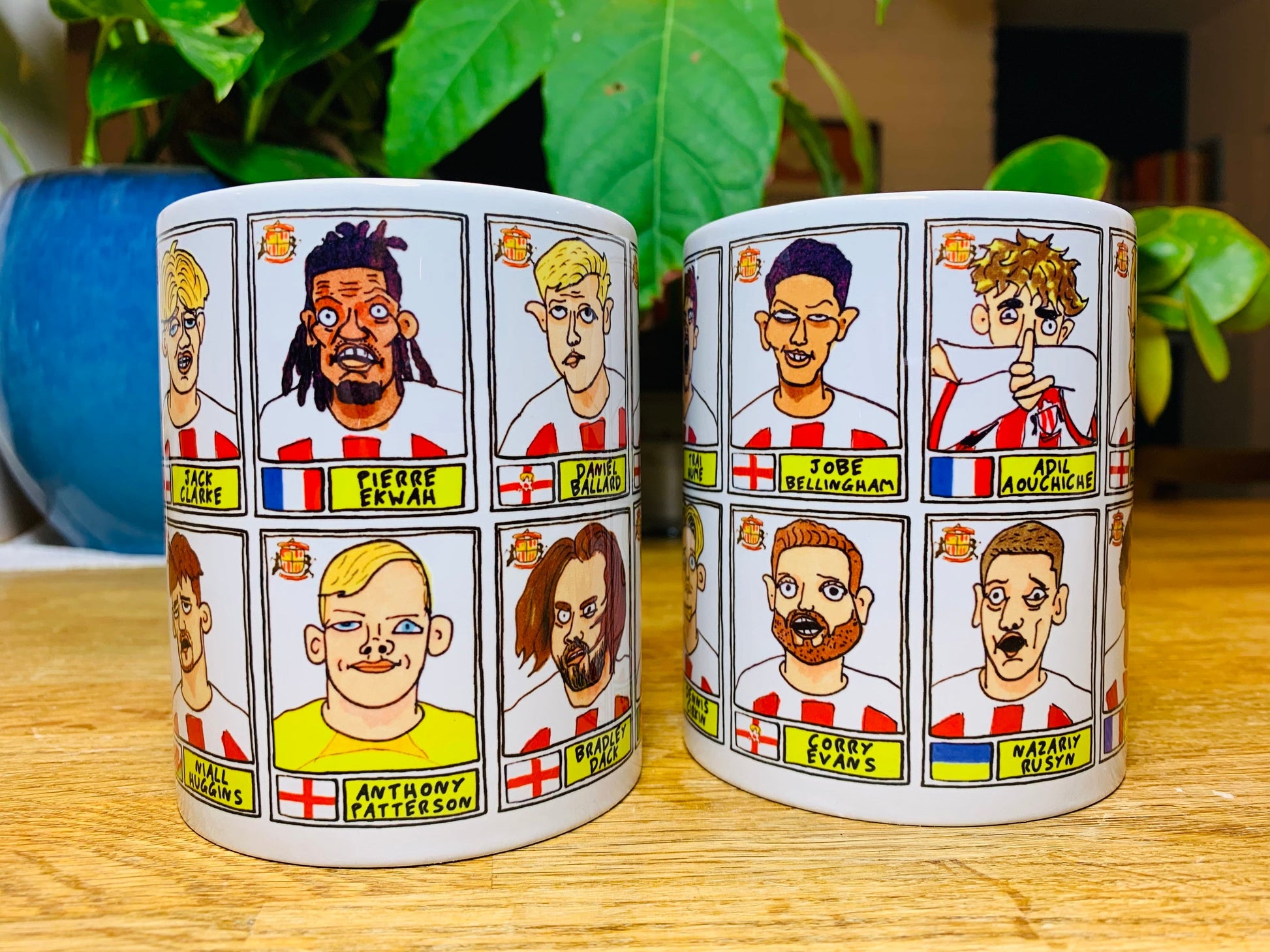 Sunderland Vol 3 No Score Draws Mug Set - Set of TWO 11oz Ceramic Mugs with Wonky Panini-style Doodles of Tony Mowbray's 23/24 Black Cats