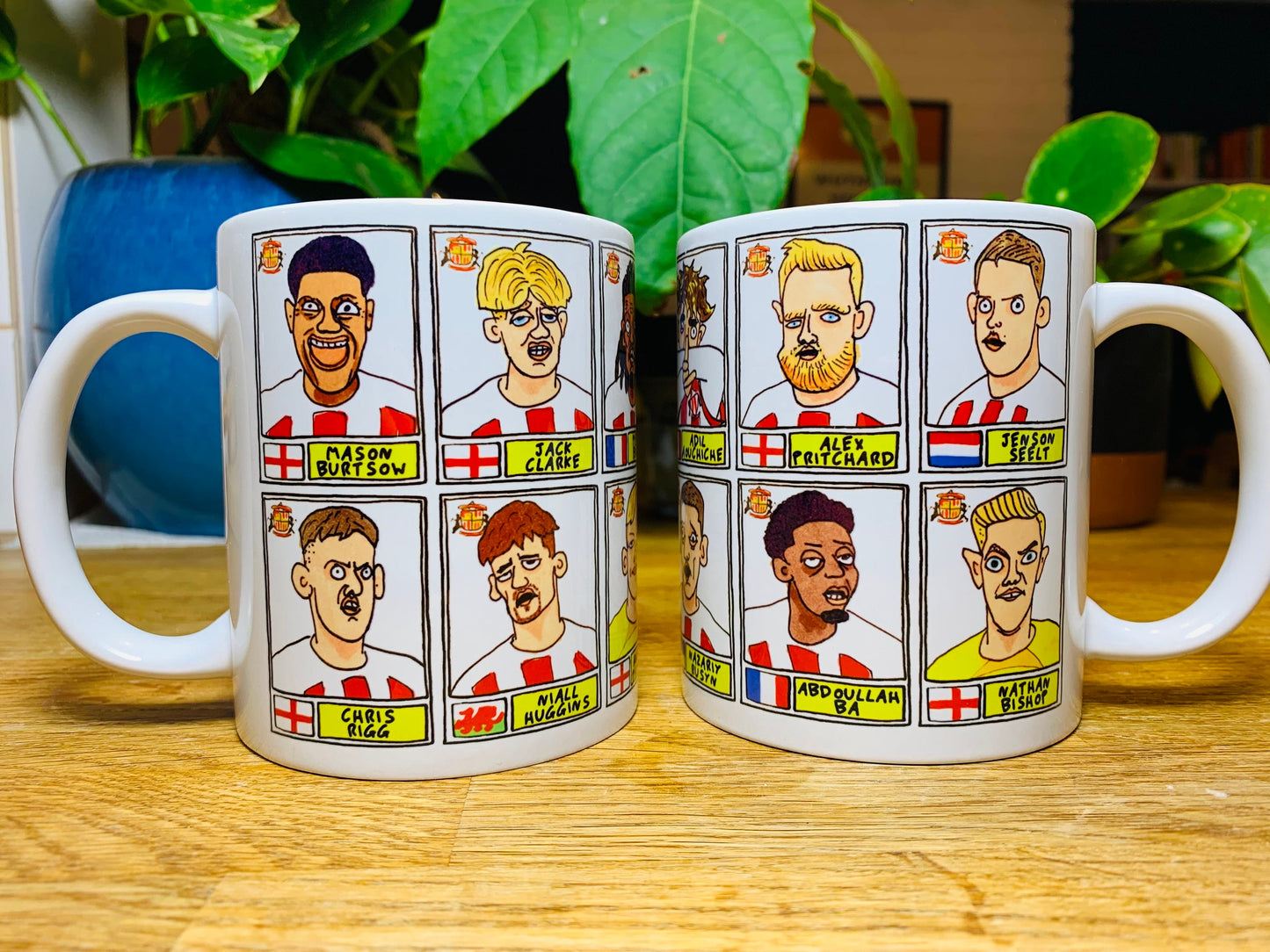 Sunderland Vol 3 No Score Draws Mug Set - Set of TWO 11oz Ceramic Mugs with Wonky Panini-style Doodles of Tony Mowbray's 23/24 Black Cats