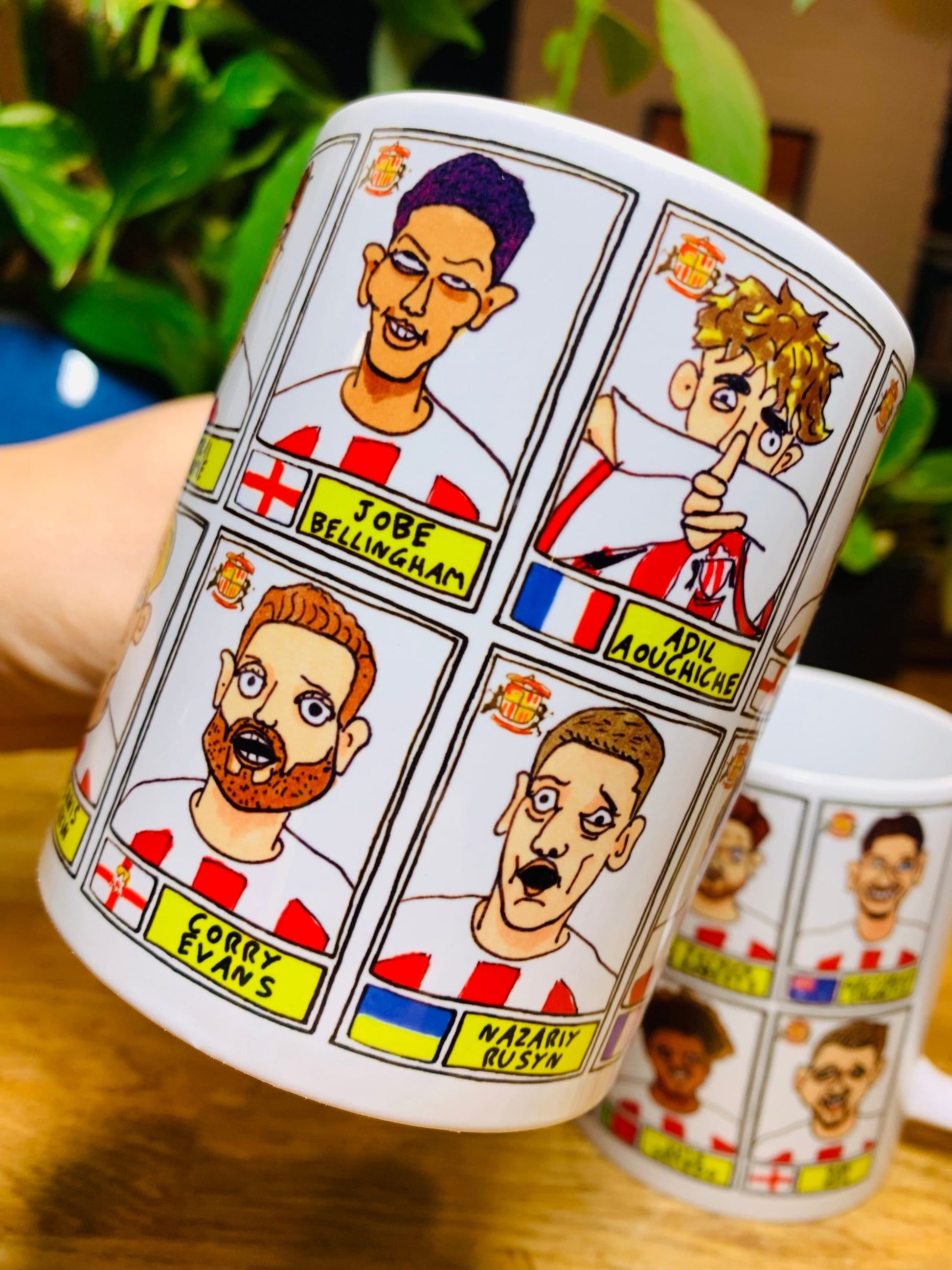 Sunderland Vol 3 No Score Draws Mug Set - Set of TWO 11oz Ceramic Mugs with Wonky Panini-style Doodles of Tony Mowbray's 23/24 Black Cats