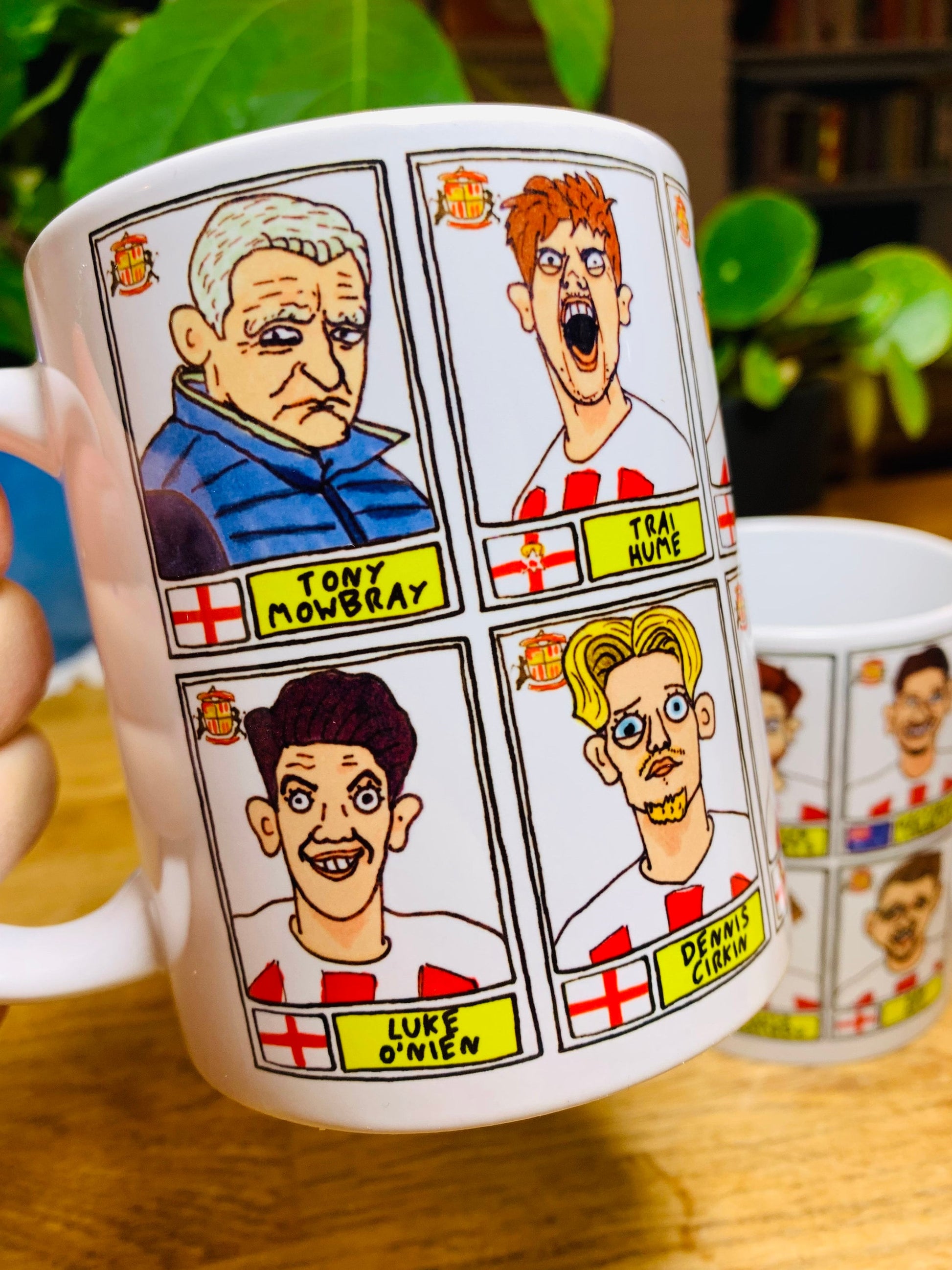 Sunderland Vol 3 No Score Draws Mug Set - Set of TWO 11oz Ceramic Mugs with Wonky Panini-style Doodles of Tony Mowbray's 23/24 Black Cats