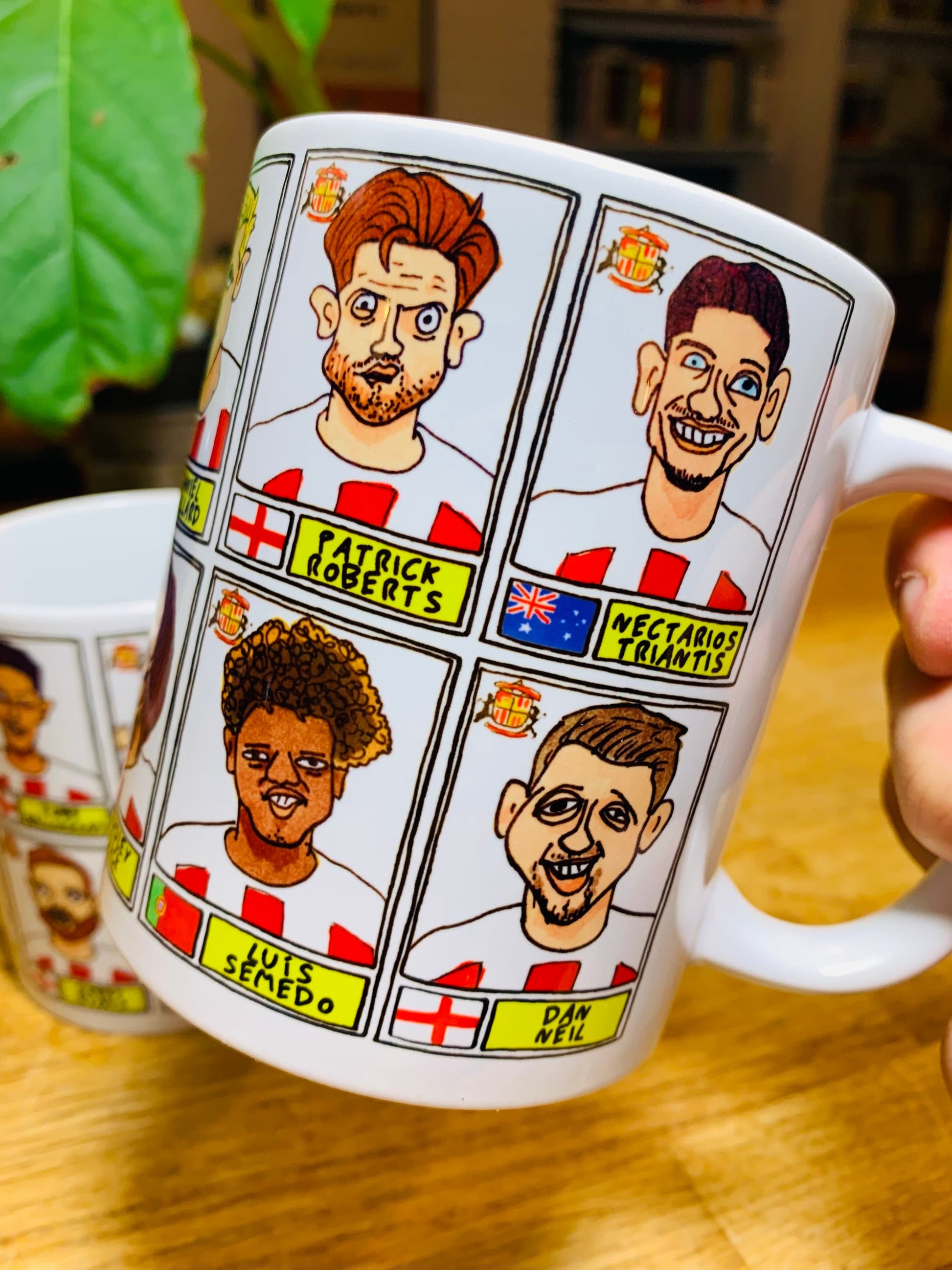 Sunderland Vol 3 No Score Draws Mug Set - Set of TWO 11oz Ceramic Mugs with Wonky Panini-style Doodles of Tony Mowbray's 23/24 Black Cats