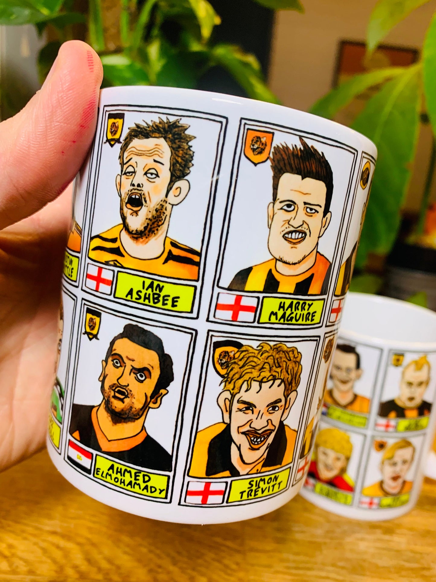 Hull City Vol 1 Mug Set - Set of TWO 11oz Ceramic Mugs with Wonky Panini sticker-style No Score Draws Doodles of 24 badly-drawn Tigers icons