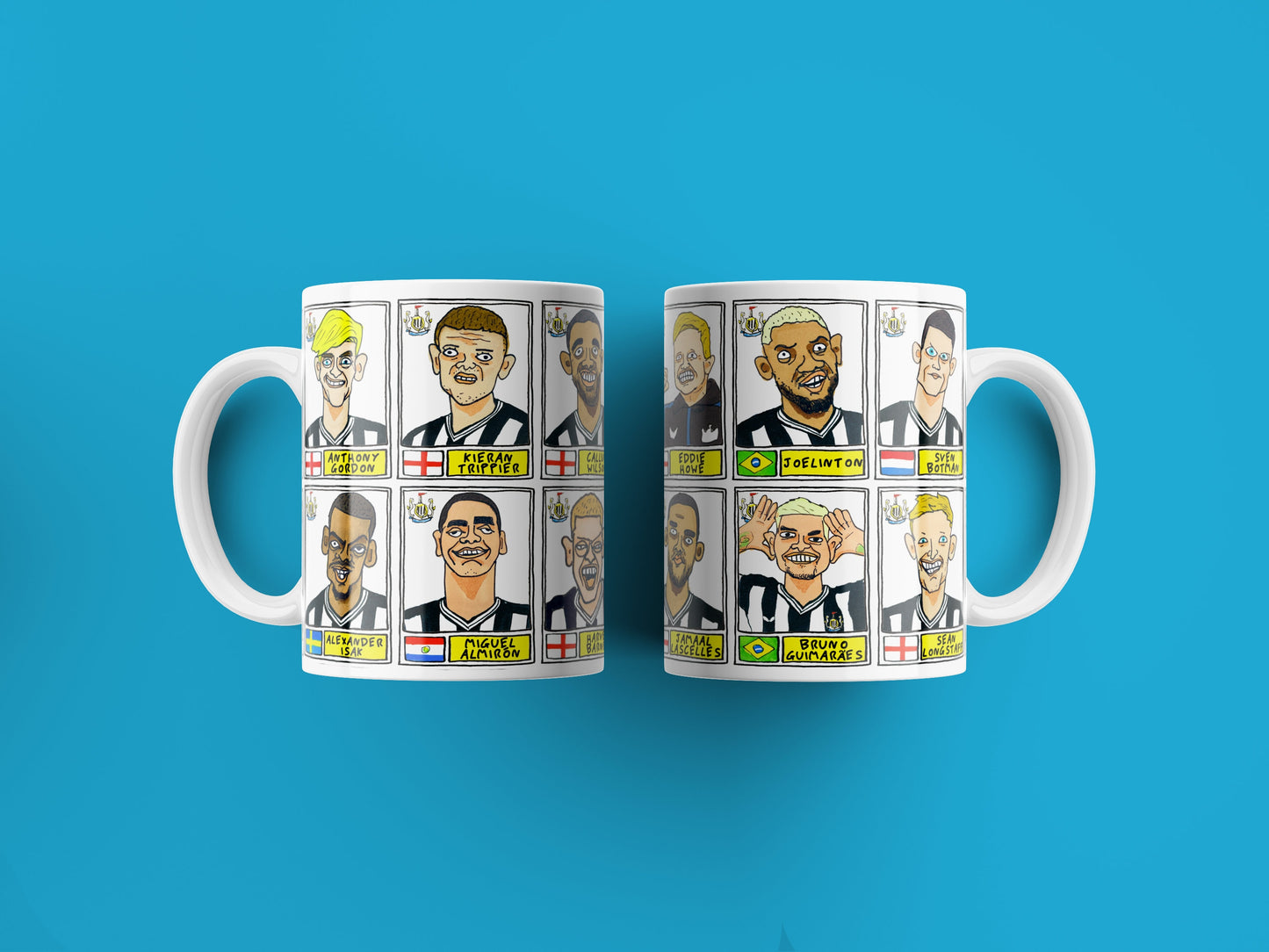 Newcastle Volume 2 No Score Draws Mug Set - Set of TWO 11oz Ceramic Mugs with Wonky Panini-style Doodles of the Magpies' 22/23 Squad