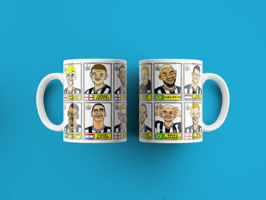 Newcastle Volume 2 No Score Draws Mug Set - Set of TWO 11oz Ceramic Mugs with Wonky Panini-style Doodles of the Magpies' 22/23 Squad