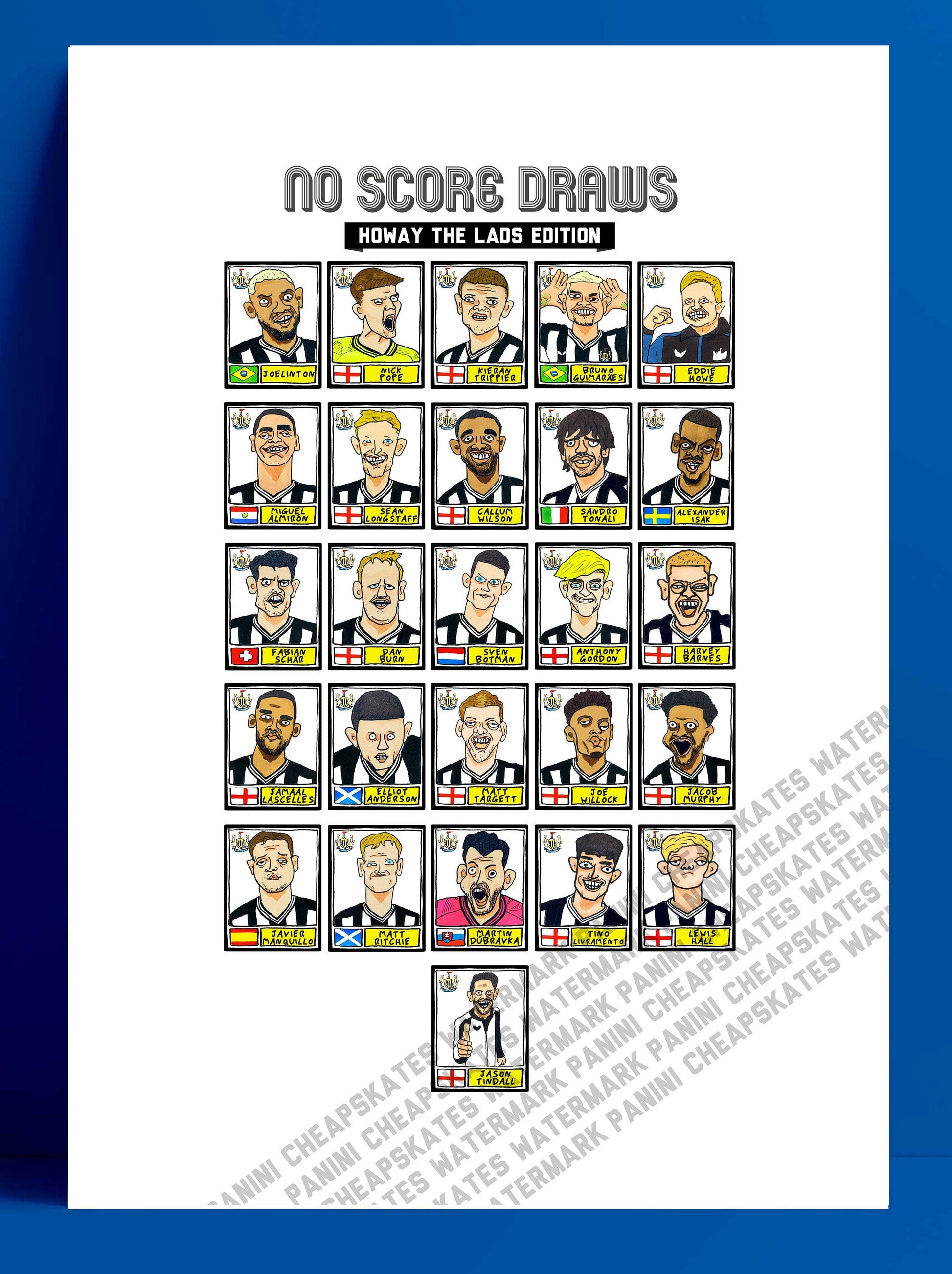 Newcastle United Vol 2 - No Score Draws Howay The Lads Edition - A3 print of 26 hand-drawn wonky doodles of NUFC's 22/23 Top Four Magpies