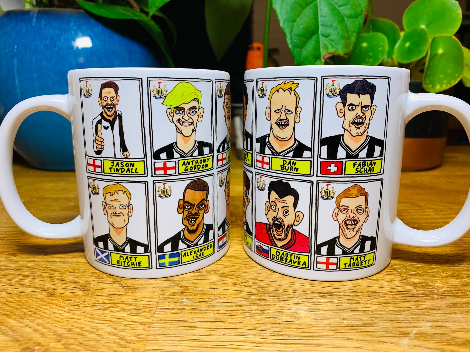 Newcastle Volume 2 No Score Draws Mug Set - Set of TWO 11oz Ceramic Mugs with Wonky Panini-style Doodles of the Magpies' 22/23 Squad