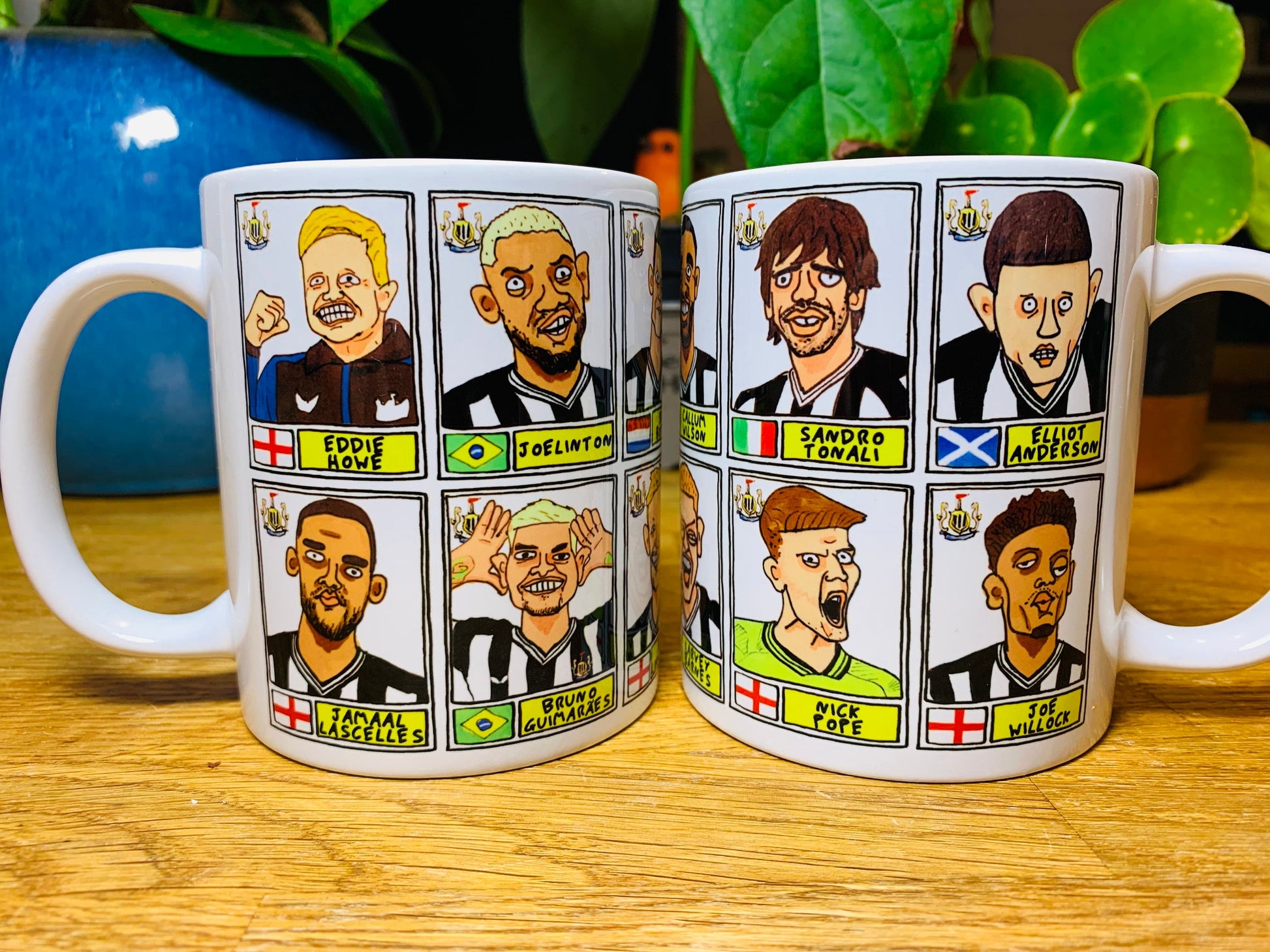 Newcastle Volume 2 No Score Draws Mug Set - Set of TWO 11oz Ceramic Mugs with Wonky Panini-style Doodles of the Magpies' 22/23 Squad