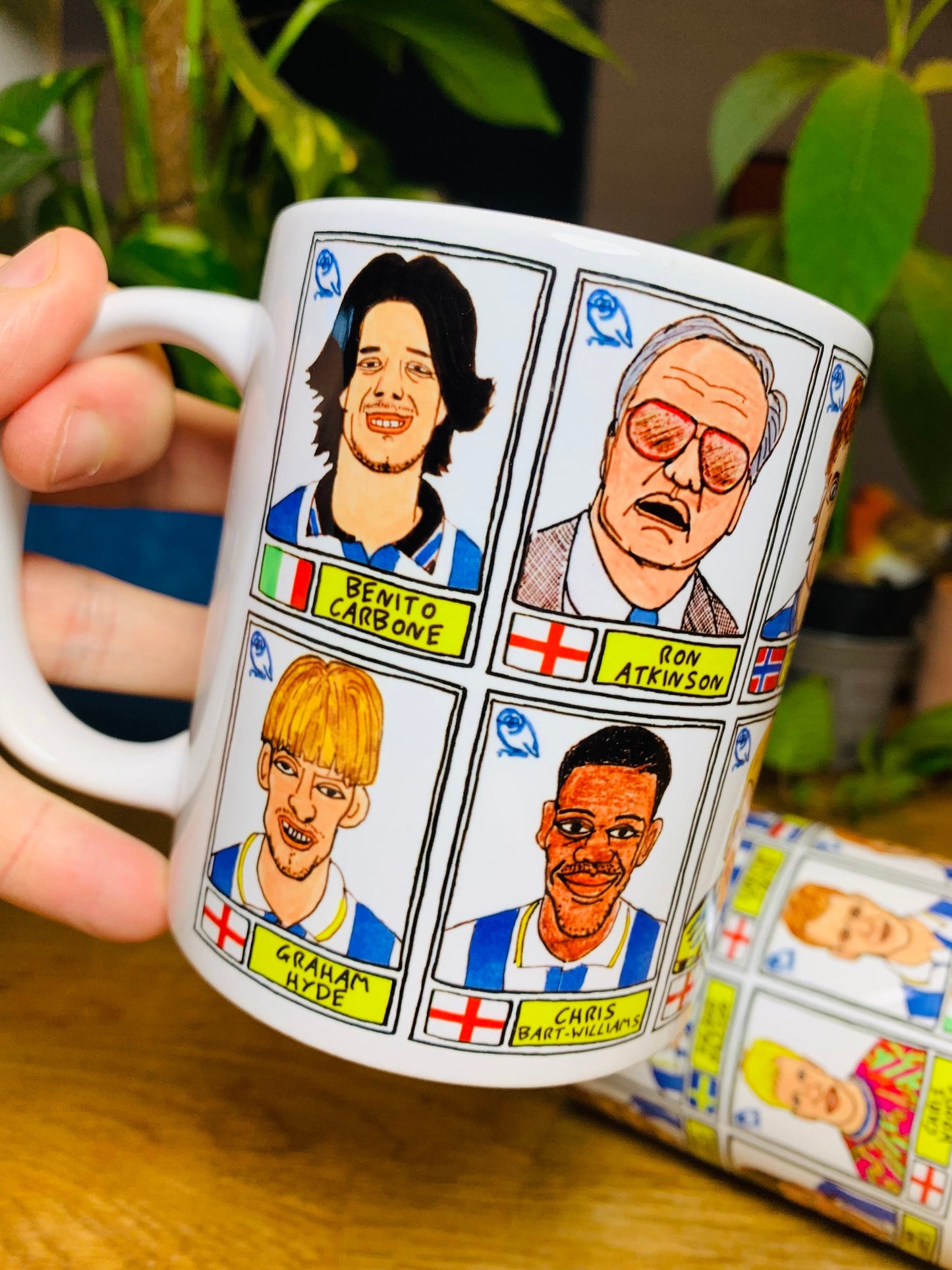 Sheffield Wednesday - Set of TWO 11oz Ceramic Mugs with Wonky Panini sticker-style No Score Draws Doodles of 24 Owls icons - SWFC