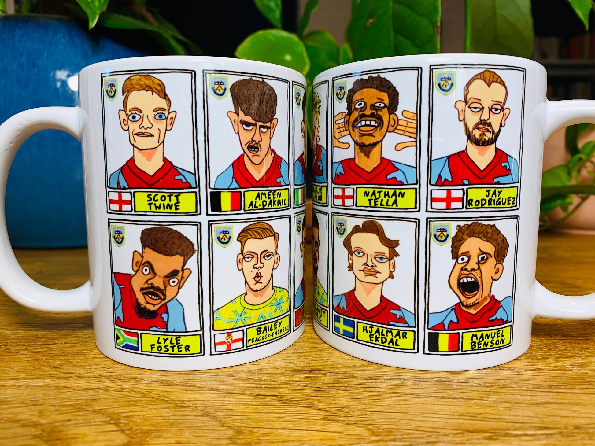 Burnley Vol 2 No Score Draws Mug Set - Set of 2 11oz Ceramic Mugs with Wonky Panini-doodles of Kompany's 22-23 Clarets Promotion Winners