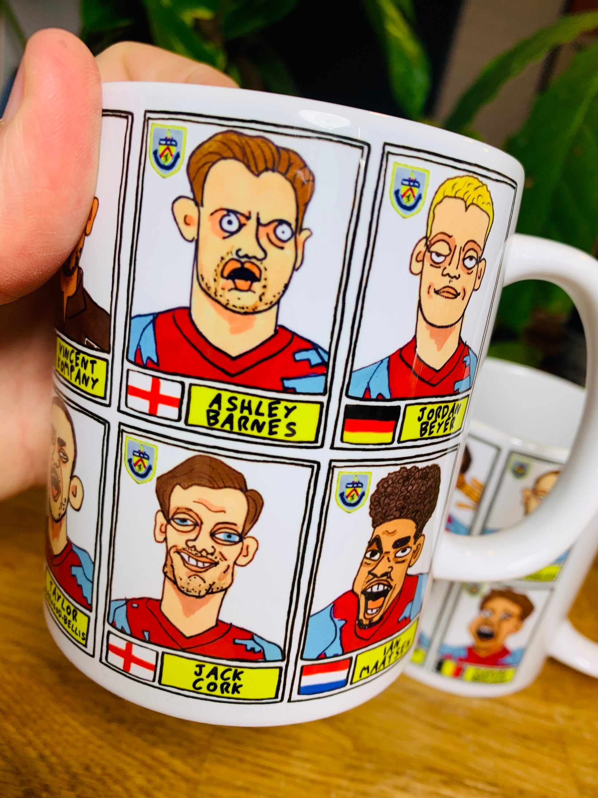 Burnley Vol 2 No Score Draws Mug Set - Set of 2 11oz Ceramic Mugs with Wonky Panini-doodles of Kompany's 22-23 Clarets Promotion Winners