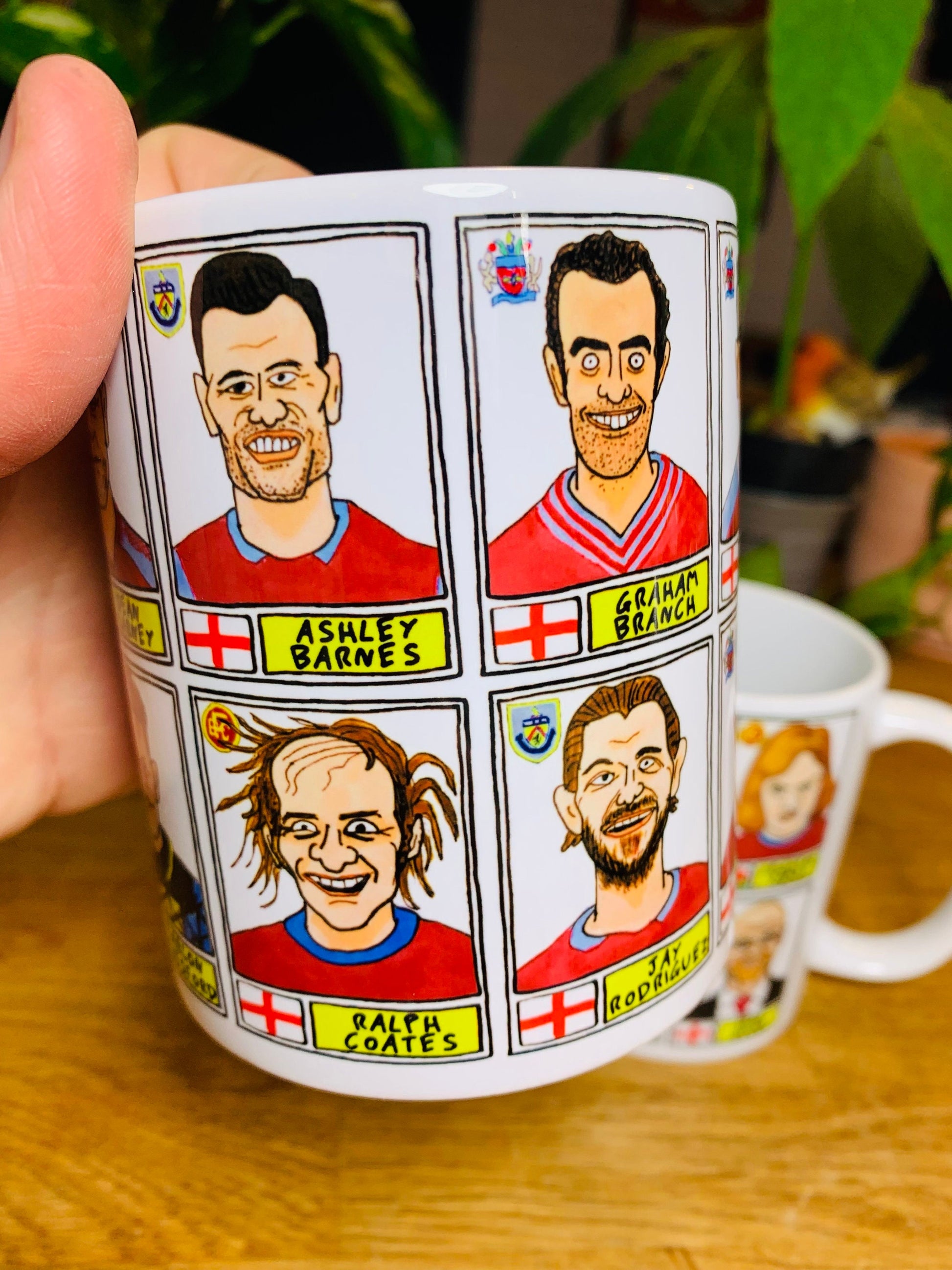 Burnley No Score Draws Mug Set - Set of TWO 11oz Ceramic Mugs with Wonky Panini sticker-style Clarets No Score Draws Doodles