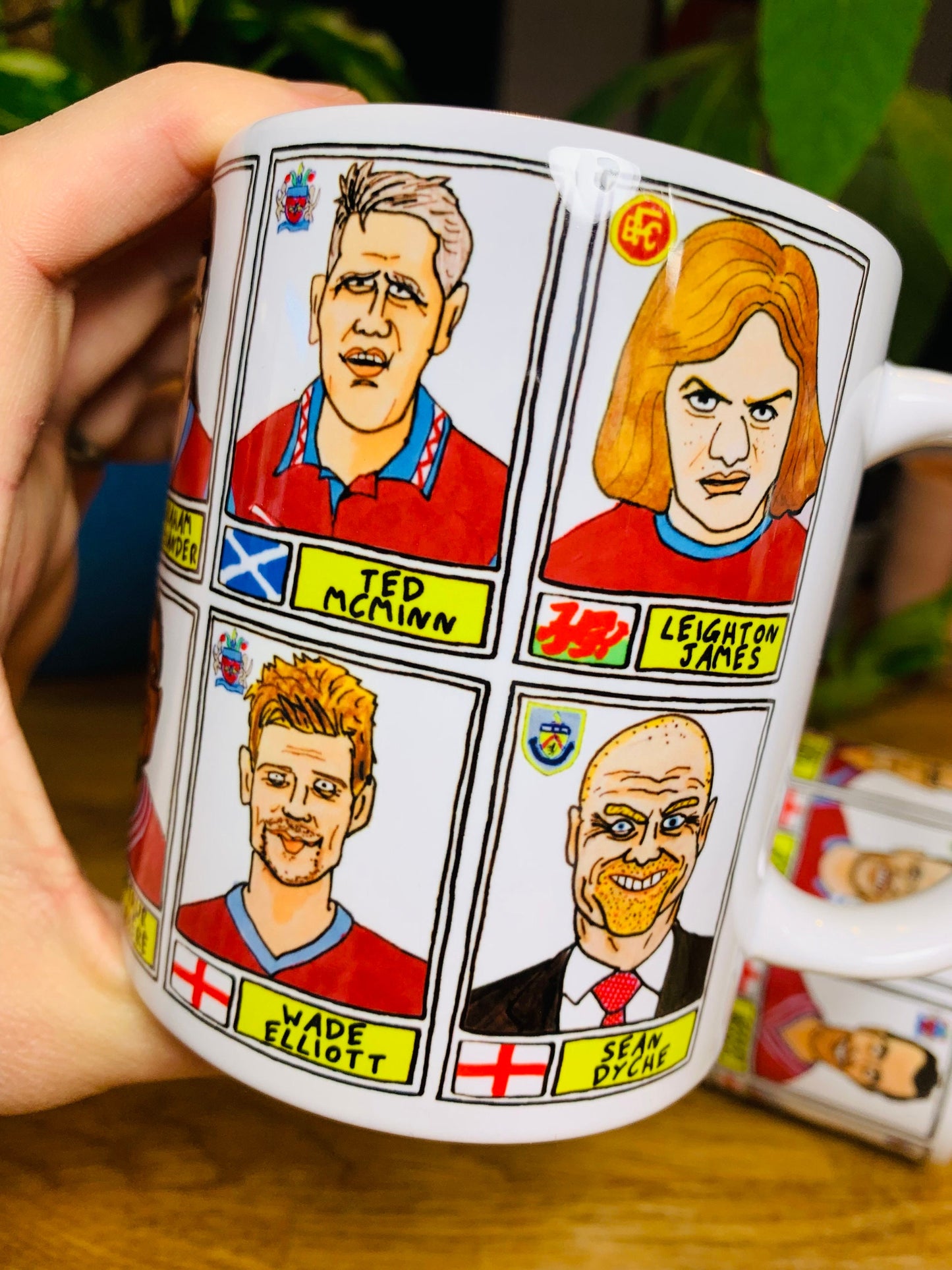 Burnley No Score Draws Mug Set - Set of TWO 11oz Ceramic Mugs with Wonky Panini sticker-style Clarets No Score Draws Doodles