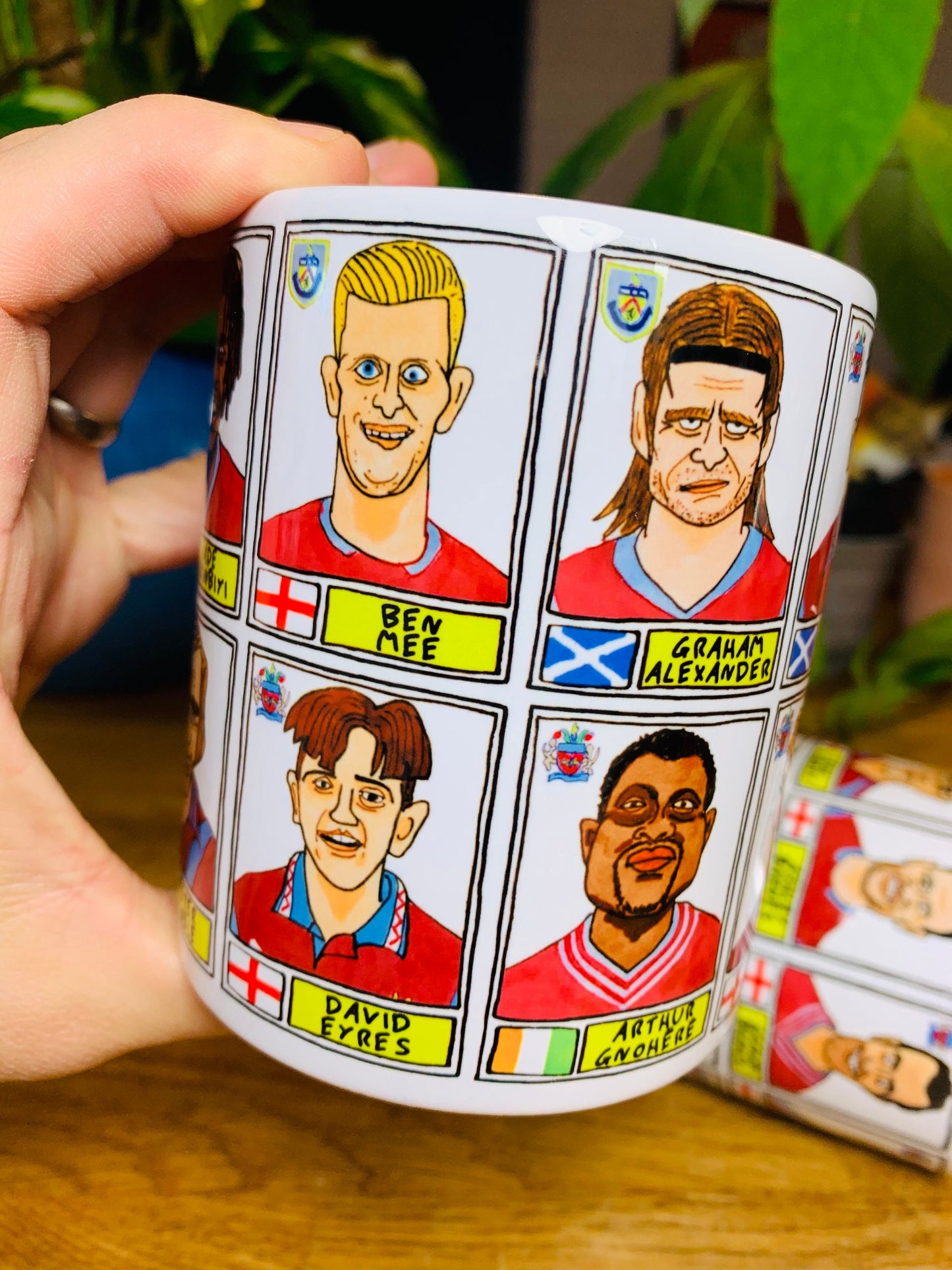 Burnley No Score Draws Mug Set - Set of TWO 11oz Ceramic Mugs with Wonky Panini sticker-style Clarets No Score Draws Doodles