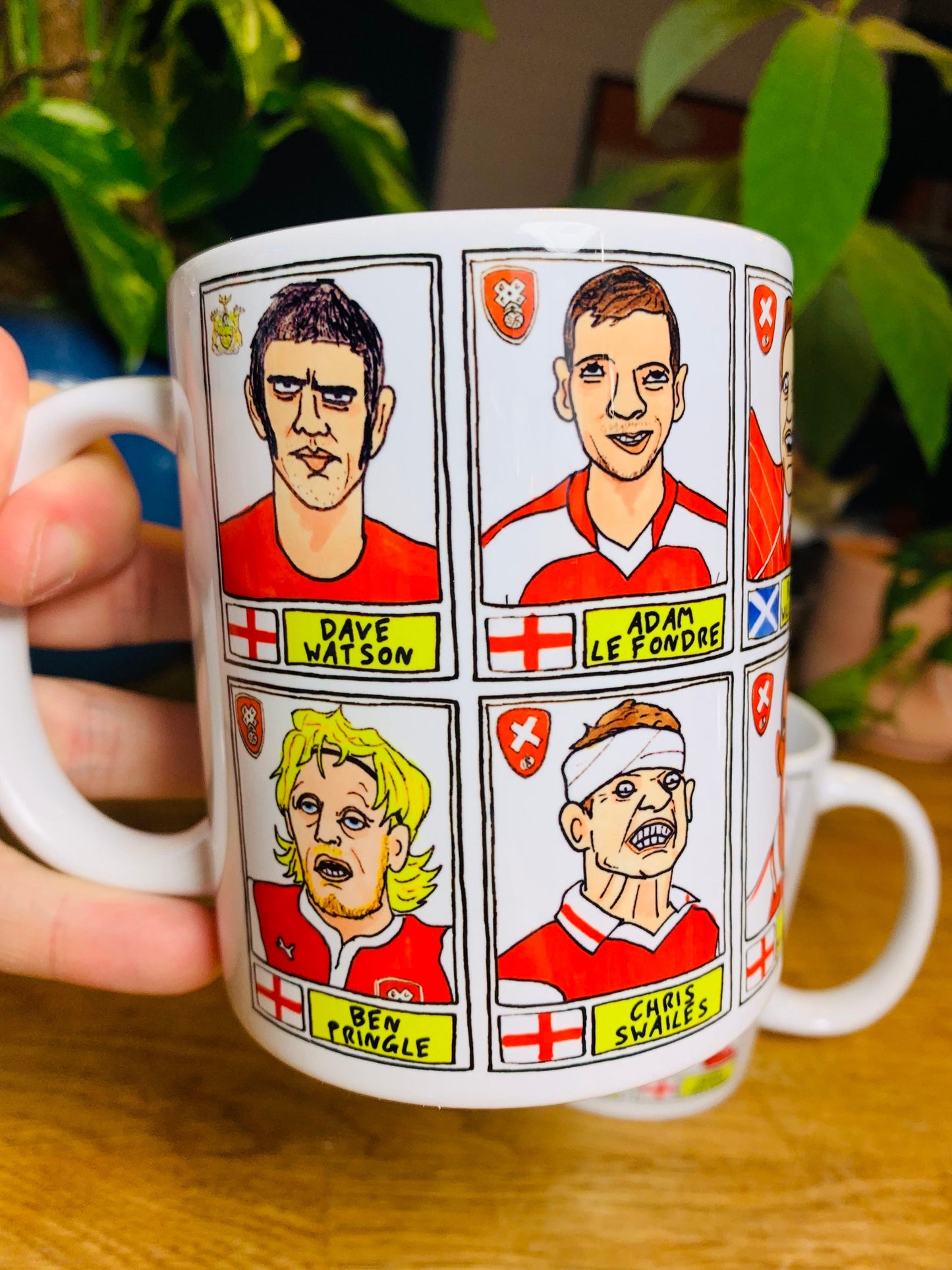 Rotherham United No Score Draws Mug Set - Set of TWO 11oz Ceramic Mugs with Wonky Panini sticker-style RUFC Millers No Score Draws Doodles