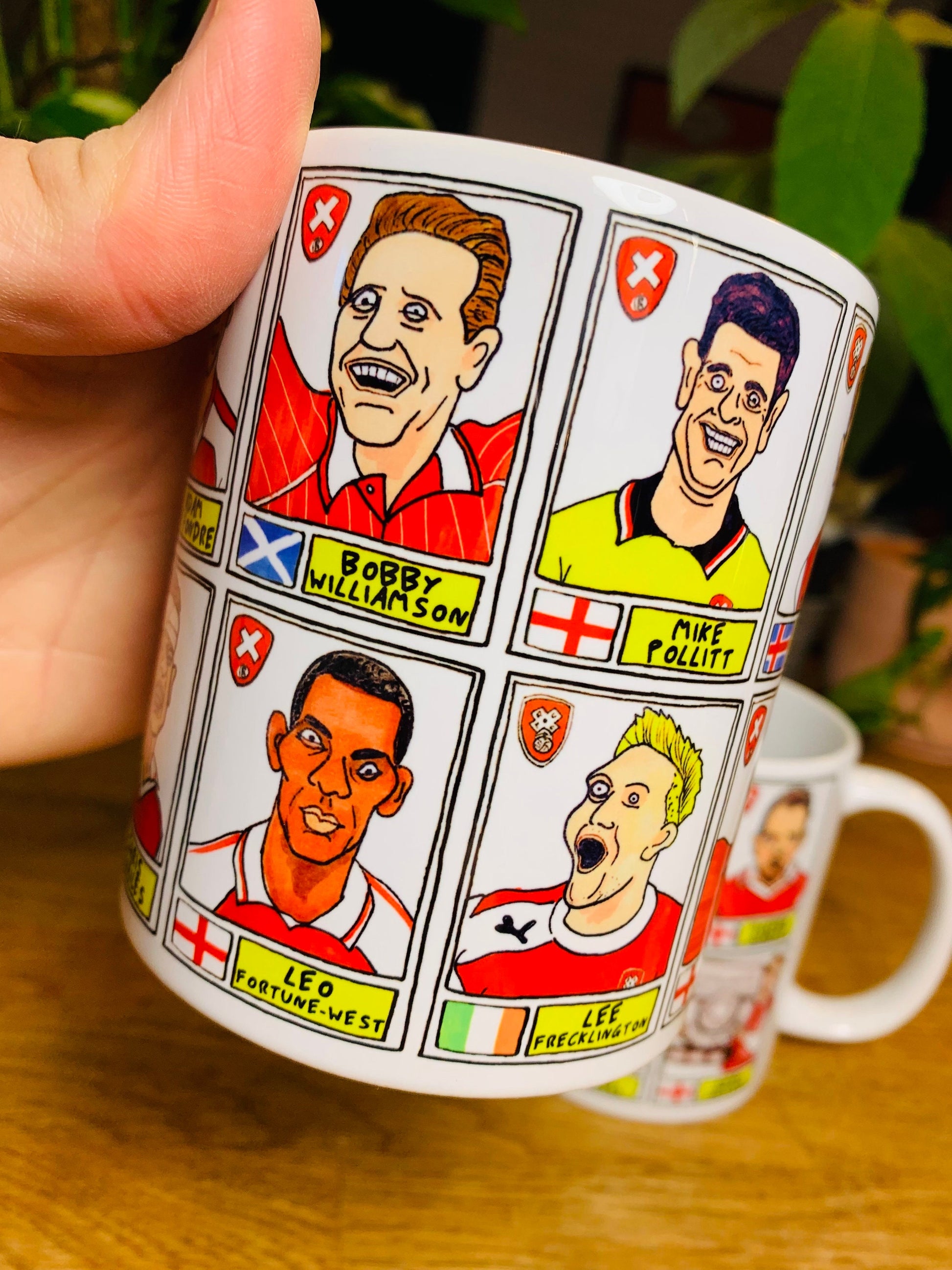 Rotherham United No Score Draws Mug Set - Set of TWO 11oz Ceramic Mugs with Wonky Panini sticker-style RUFC Millers No Score Draws Doodles