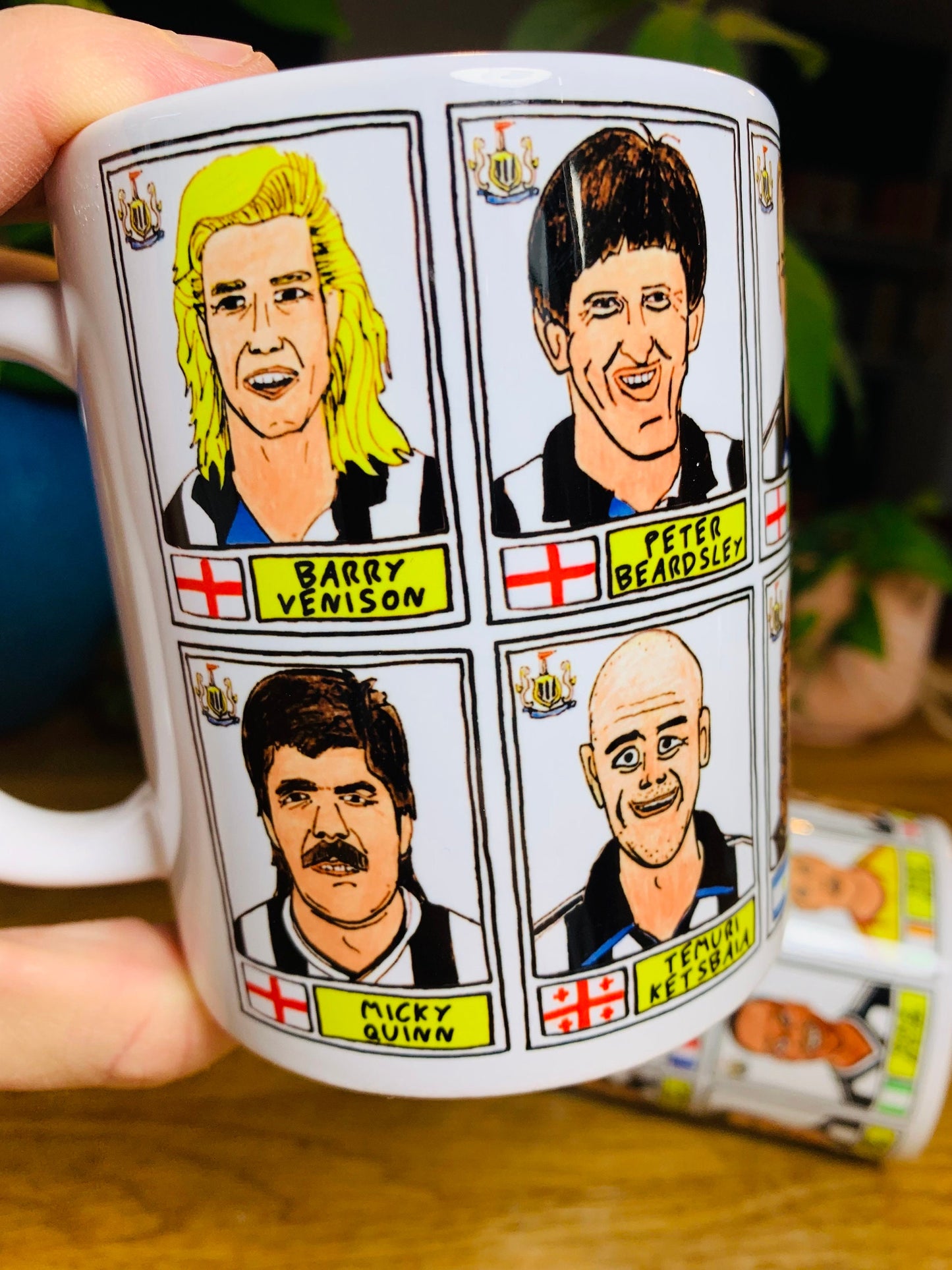 Newcastle United No Score Draws Mug Set - Set of TWO 11oz Ceramic Mugs with Wonky Panini sticker-style No Score Draws Doodles of NUFC icons