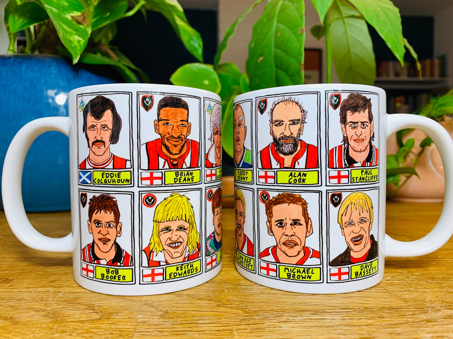 Sheffield United No Score Draws Mug Set - Set of TWO 11oz Ceramic Mugs with Wonky Panini sticker-style Blades SUFC No Score Draws Doodles