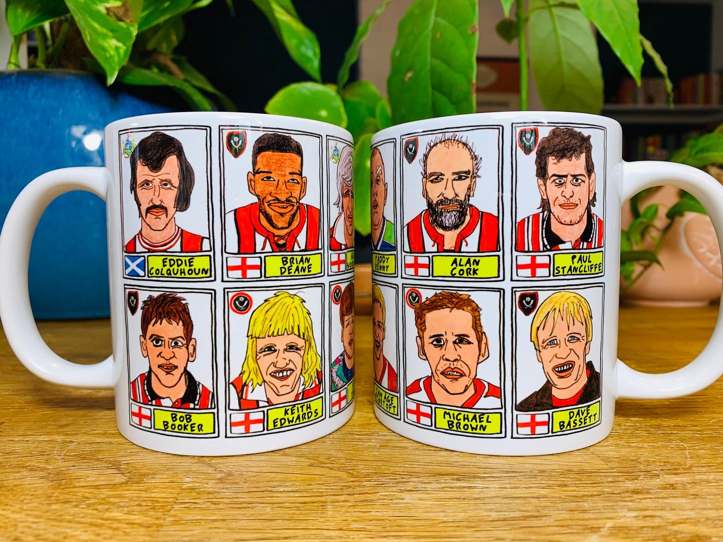 Sheffield United No Score Draws Mug Set - Set of TWO 11oz Ceramic Mugs with Wonky Panini sticker-style Blades SUFC No Score Draws Doodles