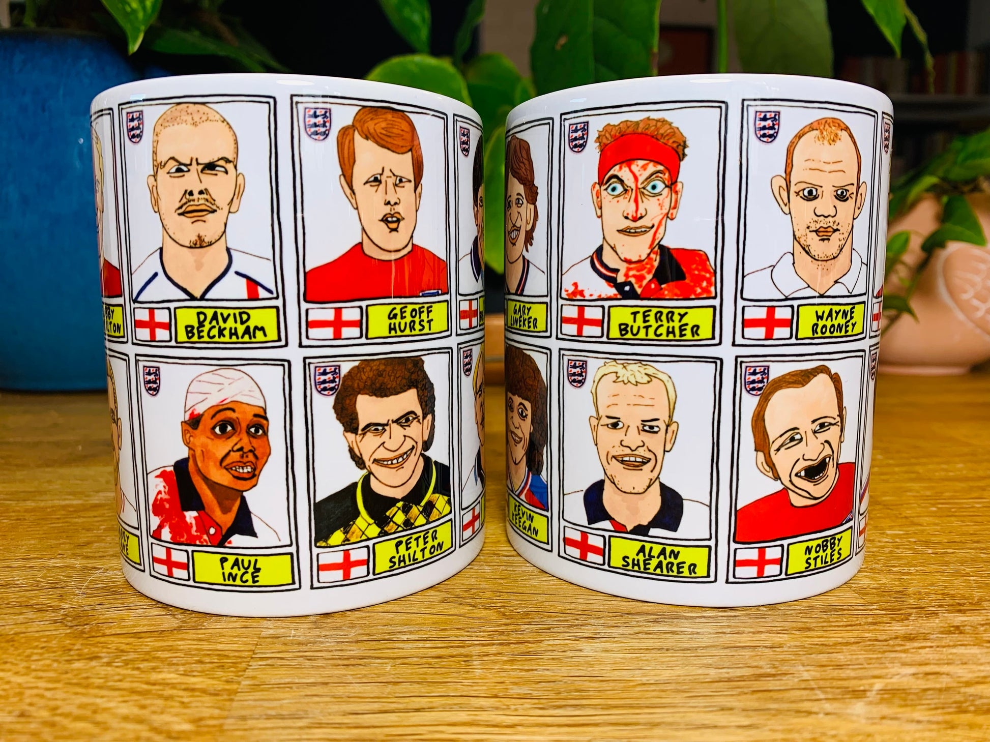 England Vol 1 No Score Draws Mug Set - Set of TWO 11oz Ceramic Mugs with Wonky Panini sticker-style Three Lions No Score Draws Doodles