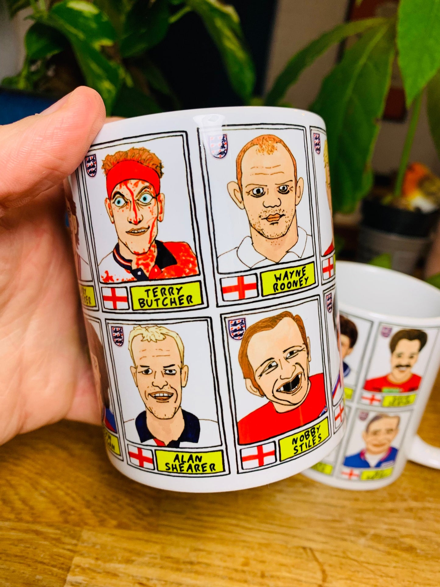 England Vol 1 No Score Draws Mug Set - Set of TWO 11oz Ceramic Mugs with Wonky Panini sticker-style Three Lions No Score Draws Doodles