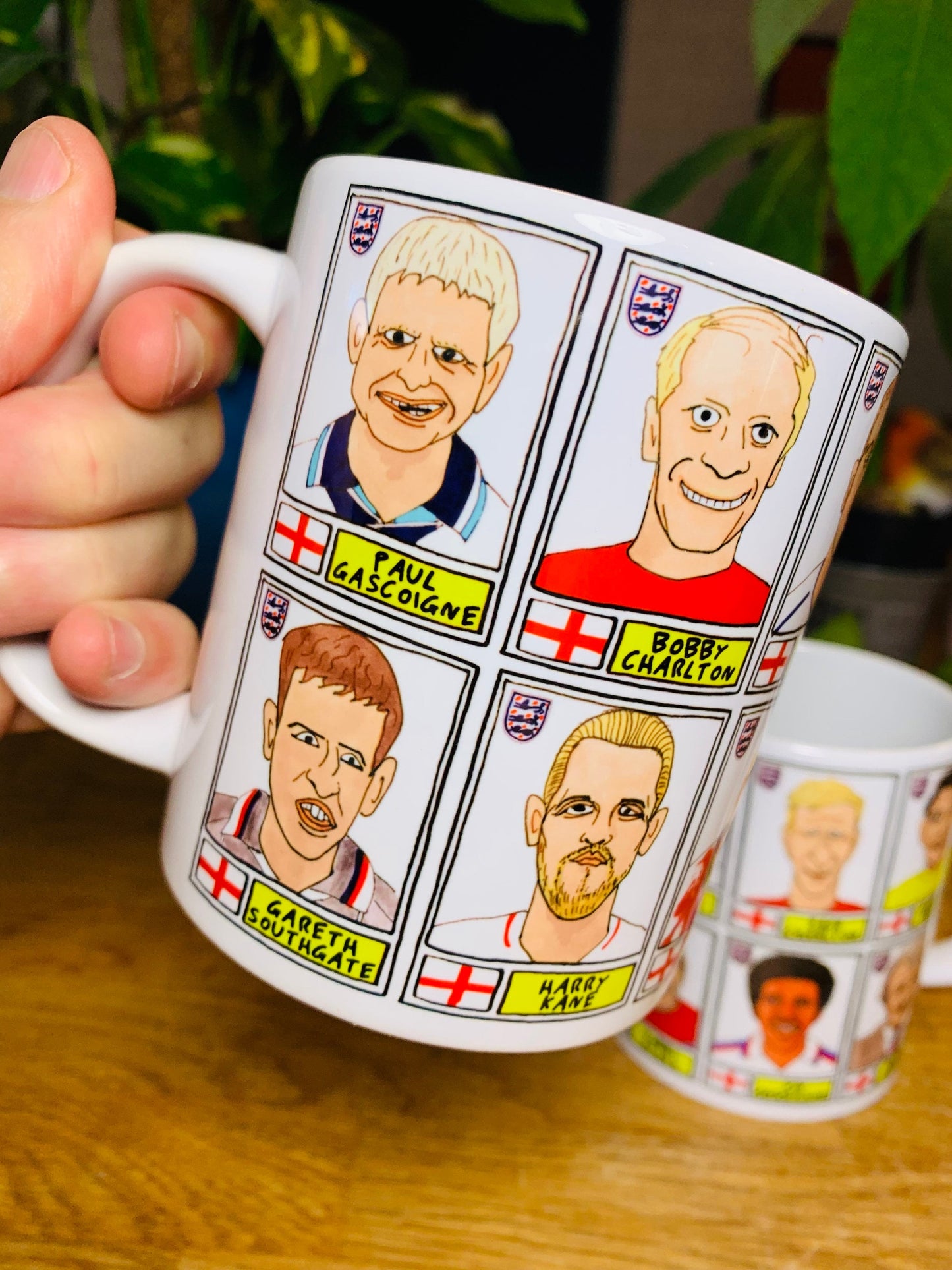 England Vol 1 No Score Draws Mug Set - Set of TWO 11oz Ceramic Mugs with Wonky Panini sticker-style Three Lions No Score Draws Doodles