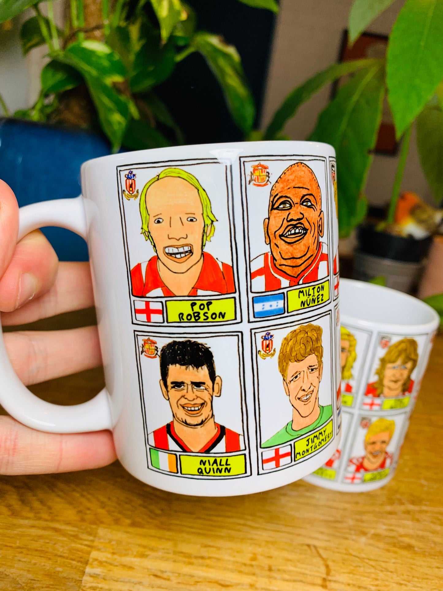 Sunderland No Score Draws Mug Set - Set of TWO 11oz Ceramic Mugs with Wonky Panini sticker-style Black Cats SAFC No Score Draws Doodles