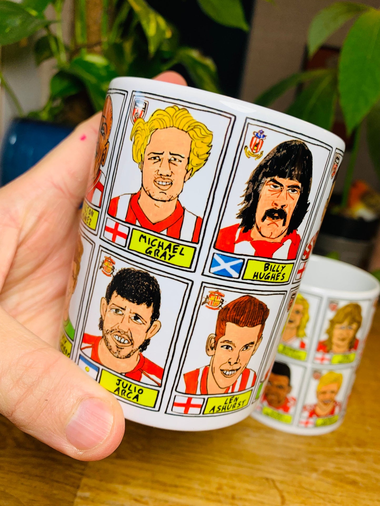 Sunderland No Score Draws Mug Set - Set of TWO 11oz Ceramic Mugs with Wonky Panini sticker-style Black Cats SAFC No Score Draws Doodles