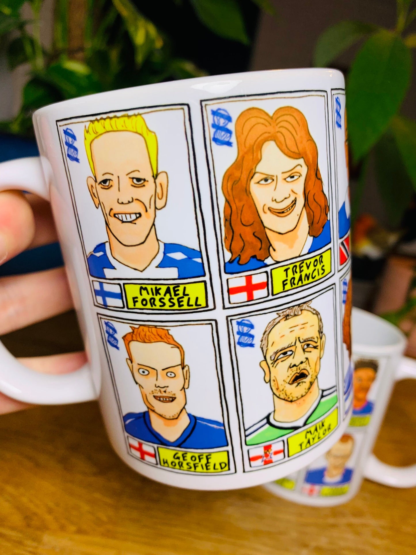 Birmingham City - Set of TWO 11oz Ceramic Mugs with Wonky Panini sticker-style No Score Draws Doodles of 24 BCFC Blues icons