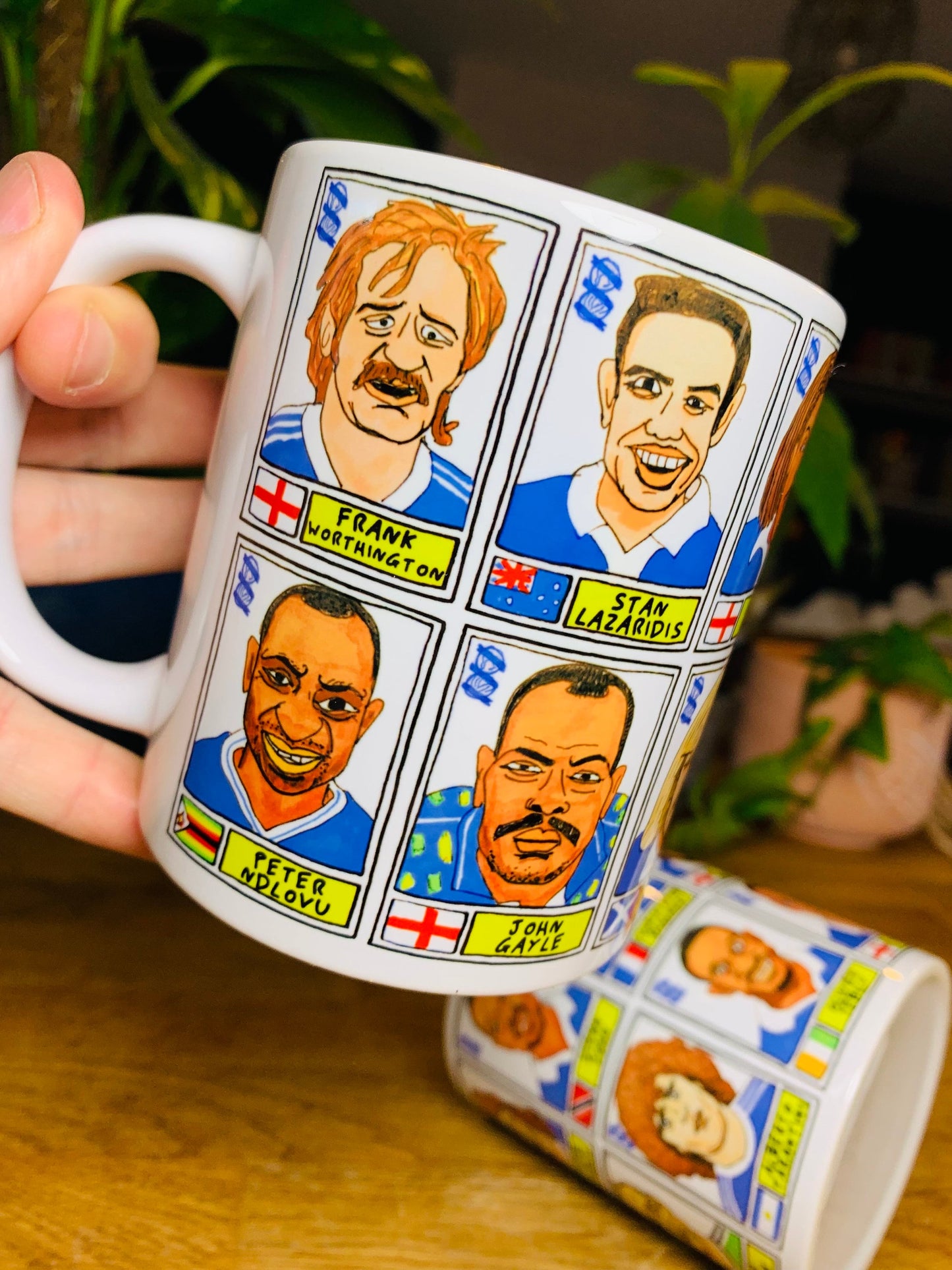 Birmingham City - Set of TWO 11oz Ceramic Mugs with Wonky Panini sticker-style No Score Draws Doodles of 24 BCFC Blues icons