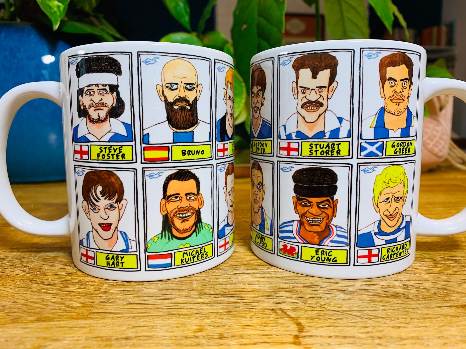 Brighton No Score Draws Mug Set - Set of TWO 11oz Ceramic Mugs with Wonky Panini sticker-style Seagulls BHA No Score Draws Doodles