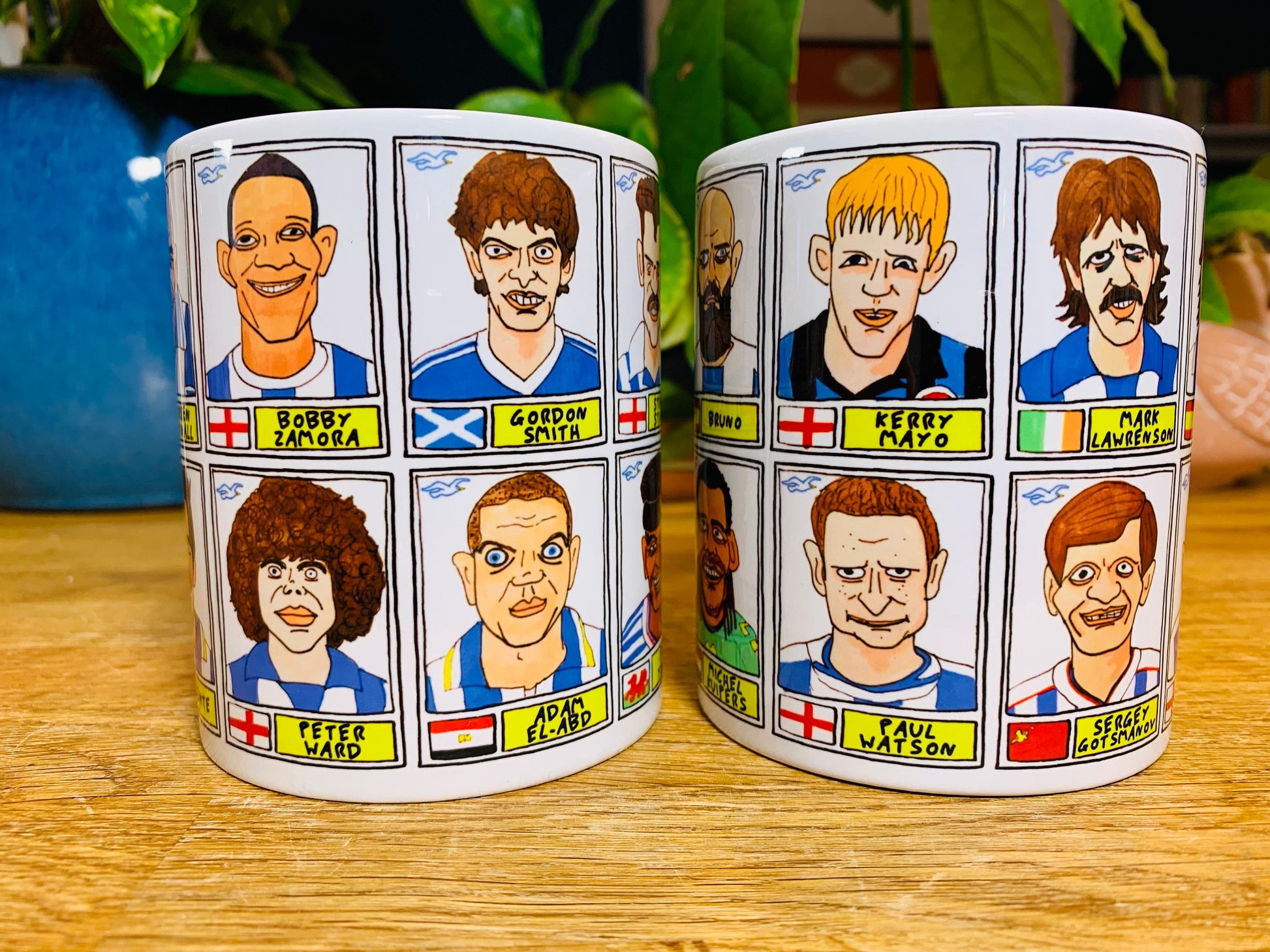 Brighton No Score Draws Mug Set - Set of TWO 11oz Ceramic Mugs with Wonky Panini sticker-style Seagulls BHA No Score Draws Doodles