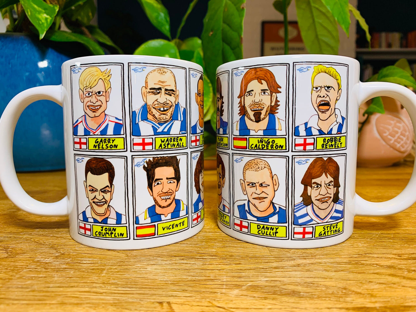 Brighton No Score Draws Mug Set - Set of TWO 11oz Ceramic Mugs with Wonky Panini sticker-style Seagulls BHA No Score Draws Doodles