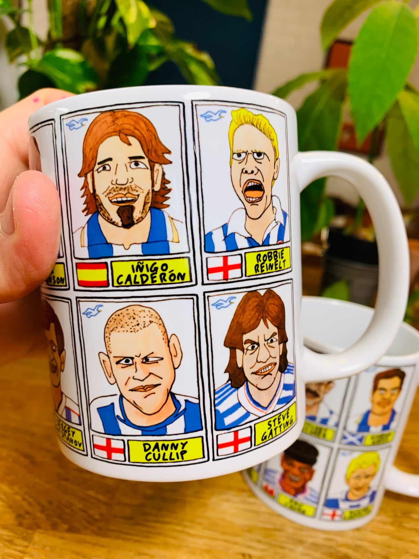 Brighton No Score Draws Mug Set - Set of TWO 11oz Ceramic Mugs with Wonky Panini sticker-style Seagulls BHA No Score Draws Doodles