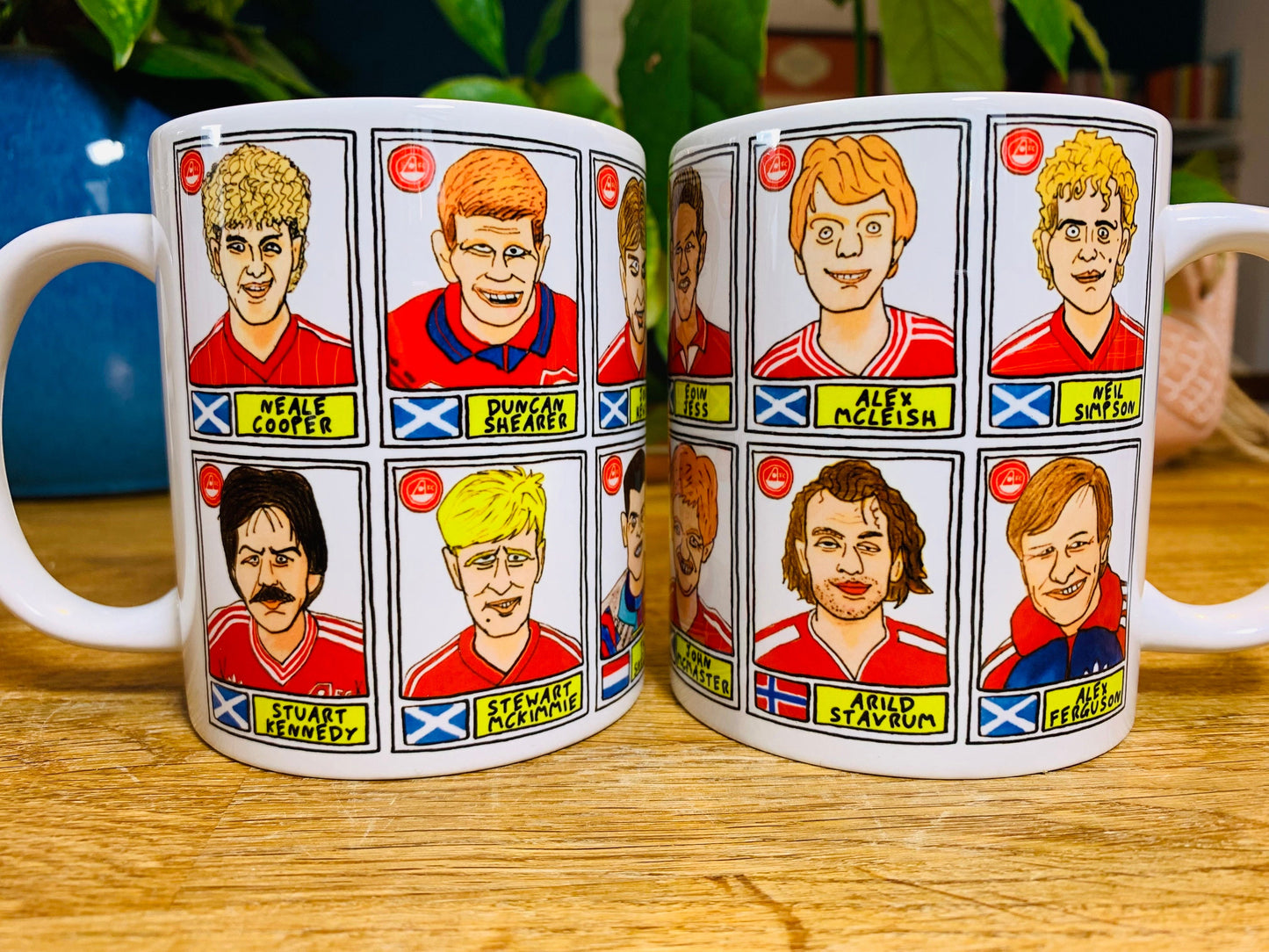 Aberdeen No Score Draws Mug Set - Set of TWO 11oz Ceramic Mugs with Wonky Panini sticker-style Aberdeen FC No Score Draws Doodles