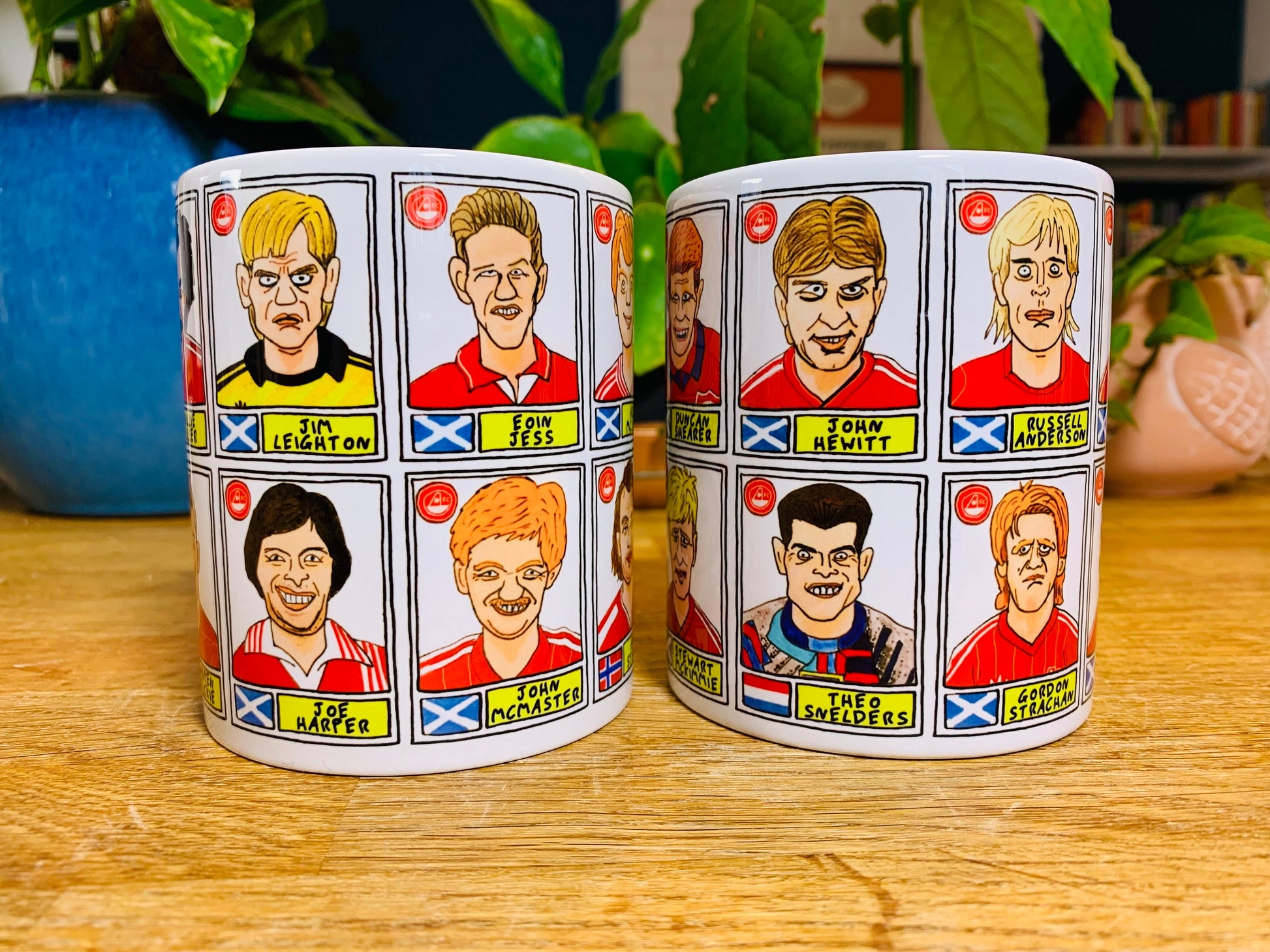 Aberdeen No Score Draws Mug Set - Set of TWO 11oz Ceramic Mugs with Wonky Panini sticker-style Aberdeen FC No Score Draws Doodles