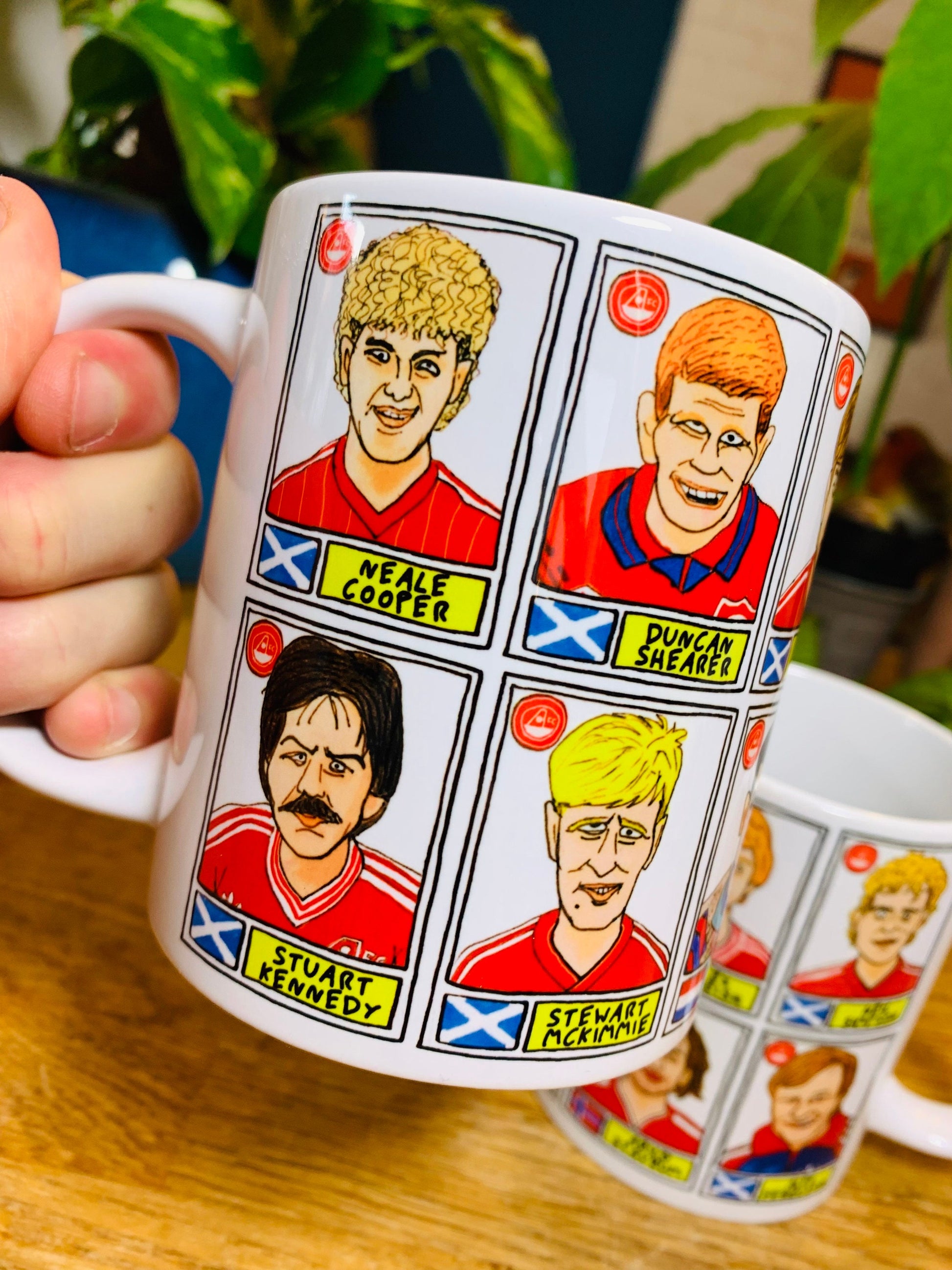 Aberdeen No Score Draws Mug Set - Set of TWO 11oz Ceramic Mugs with Wonky Panini sticker-style Aberdeen FC No Score Draws Doodles