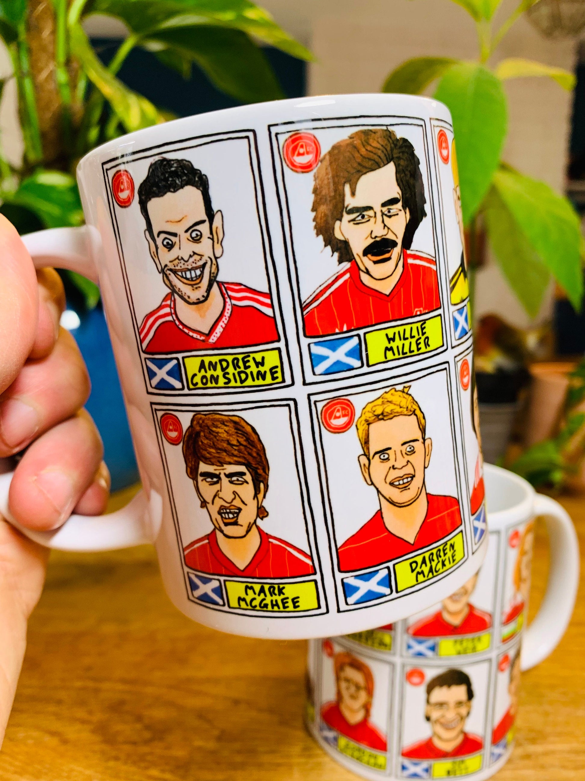 Aberdeen No Score Draws Mug Set - Set of TWO 11oz Ceramic Mugs with Wonky Panini sticker-style Aberdeen FC No Score Draws Doodles