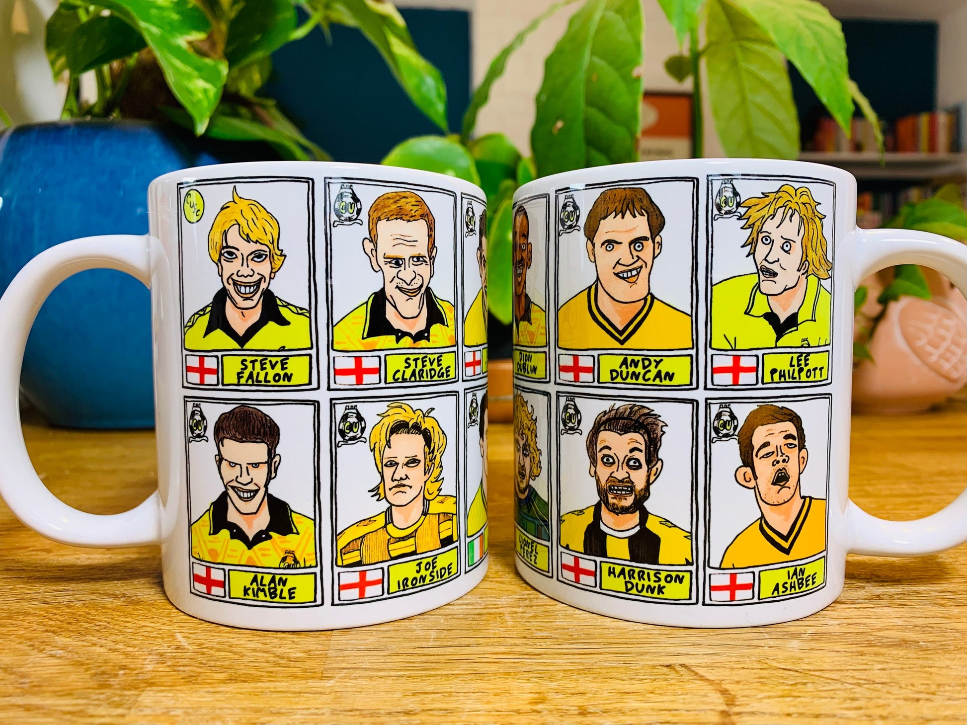 Cambridge United No Score Draws Mug Set - Set of TWO 11oz Ceramic Mugs with Wonky Panini sticker-style CUFC Abbey U's No Score Draws Doodles