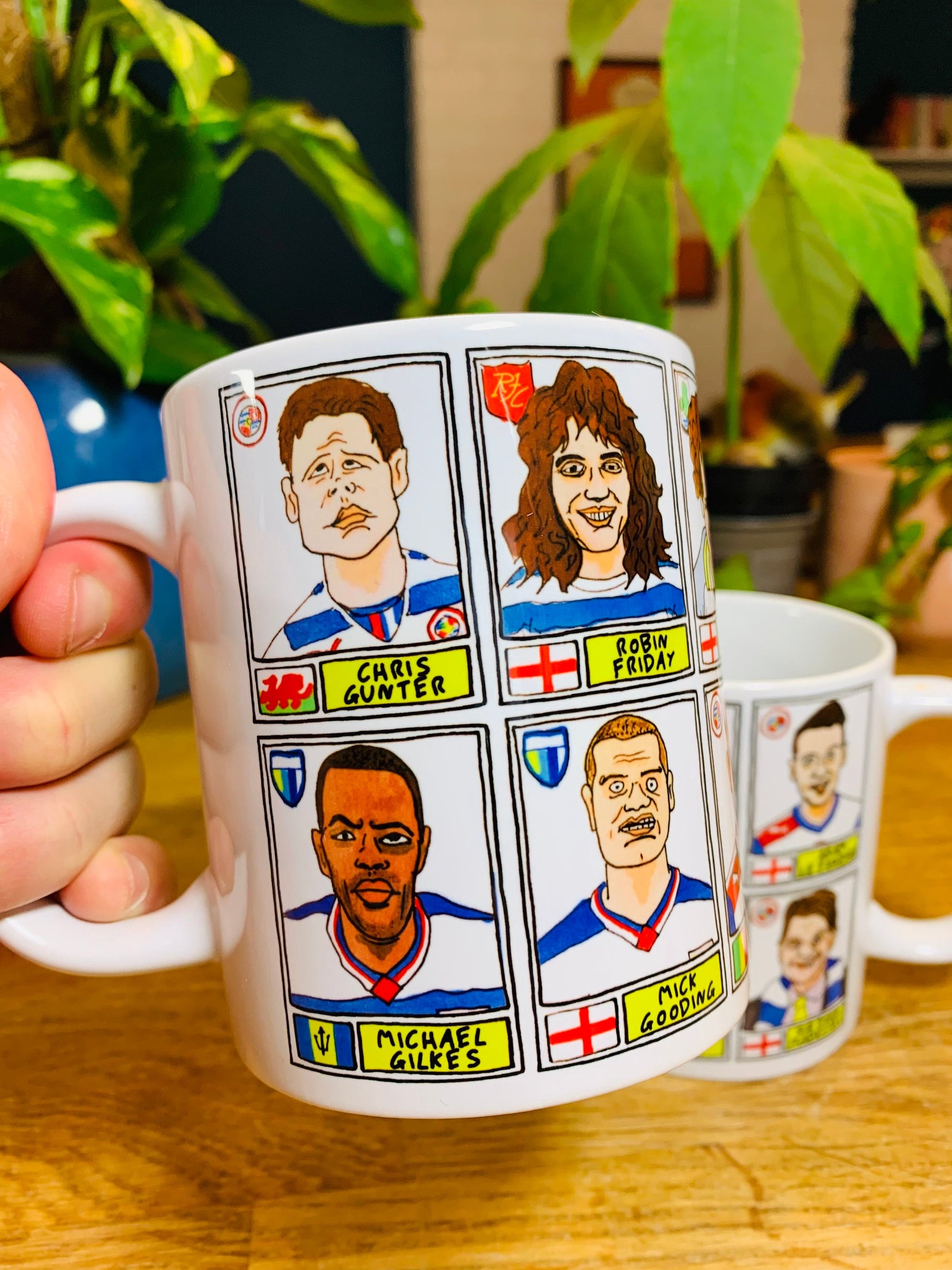 Reading No Score Draws Mug Set - Set of TWO 11oz Ceramic Mugs with Wonky Panini sticker-style No Score Draws Doodles of Royals icons