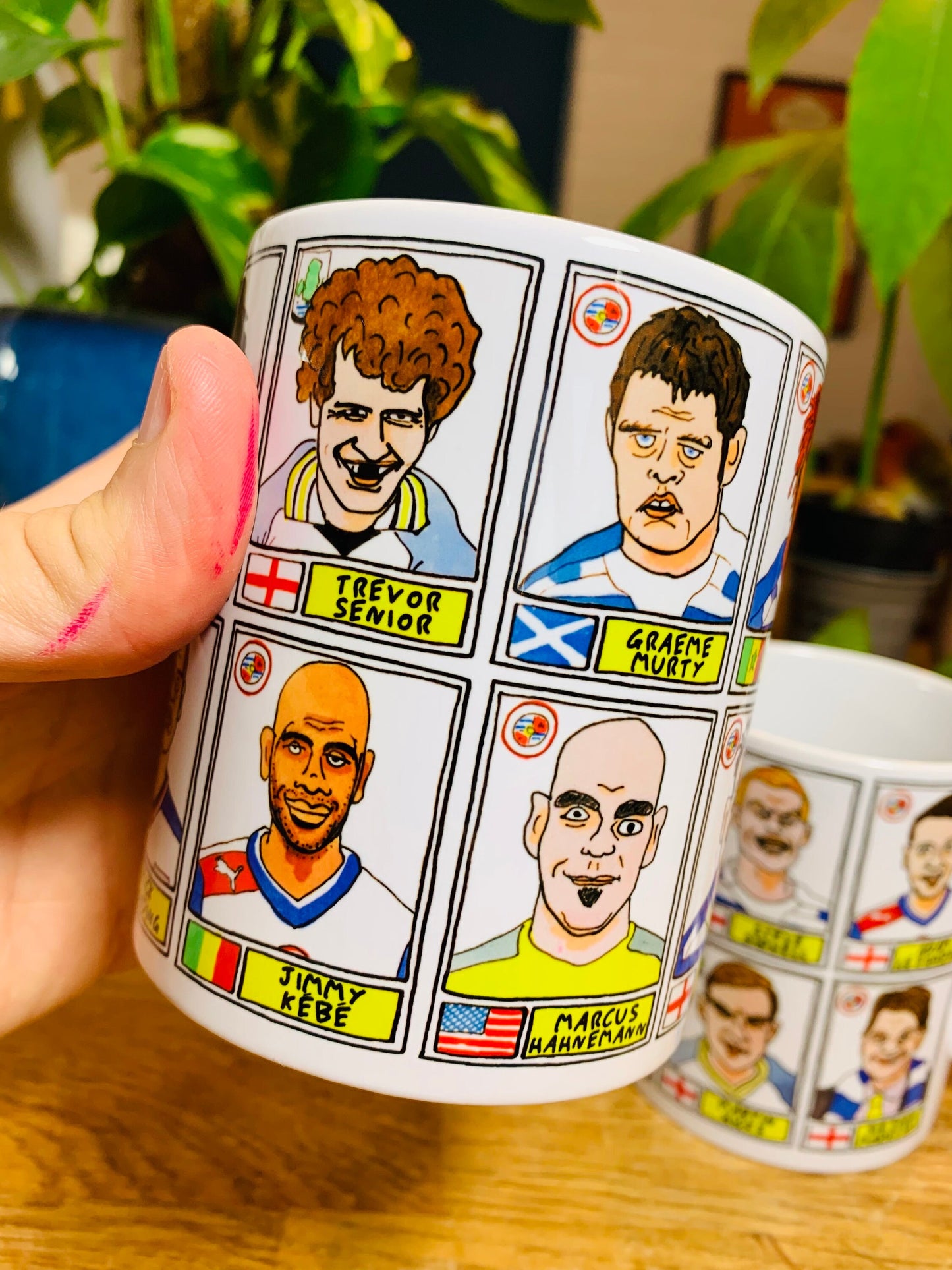 Reading No Score Draws Mug Set - Set of TWO 11oz Ceramic Mugs with Wonky Panini sticker-style No Score Draws Doodles of Royals icons